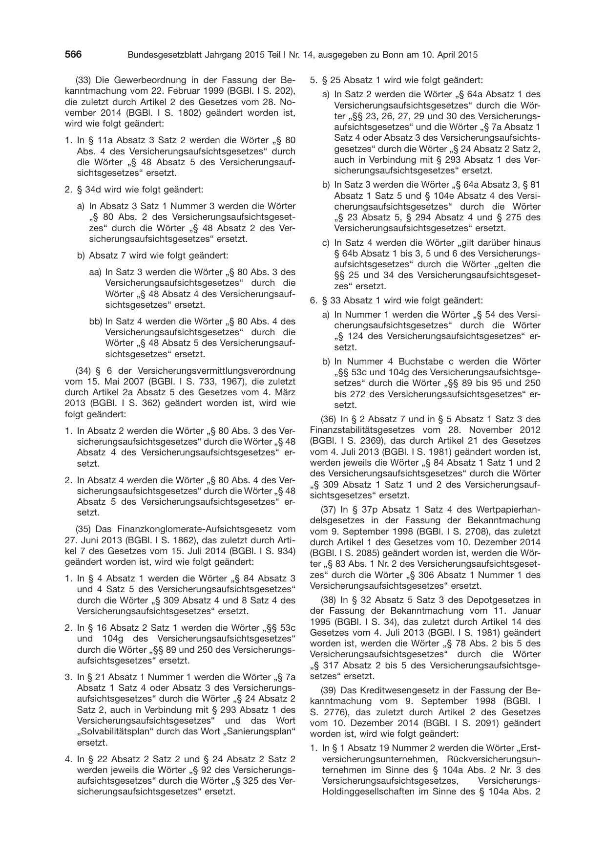 BGBl. 2015, Seite 566 — Originalseite als Abbildung