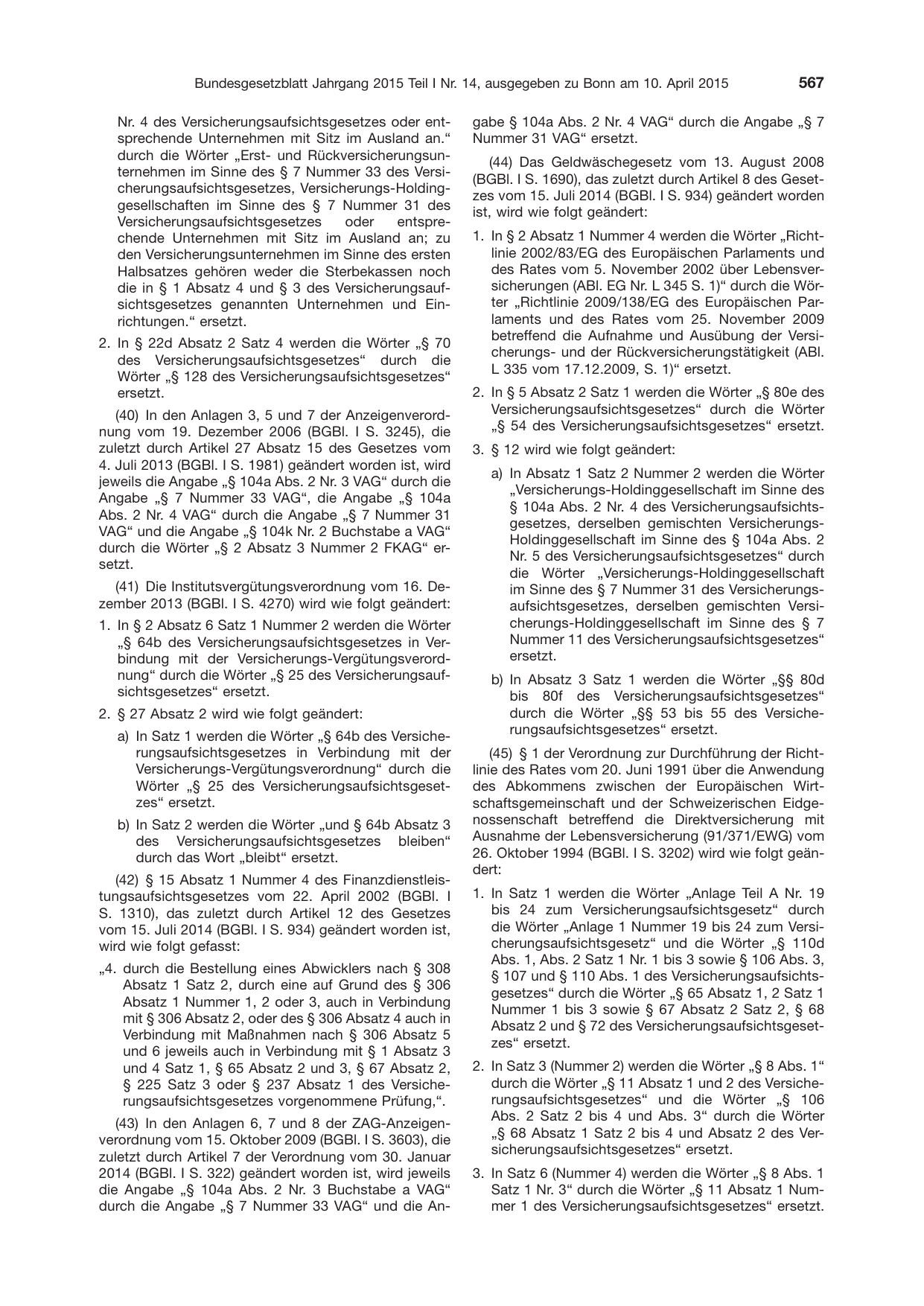 BGBl. 2015, Seite 567 — Originalseite als Abbildung