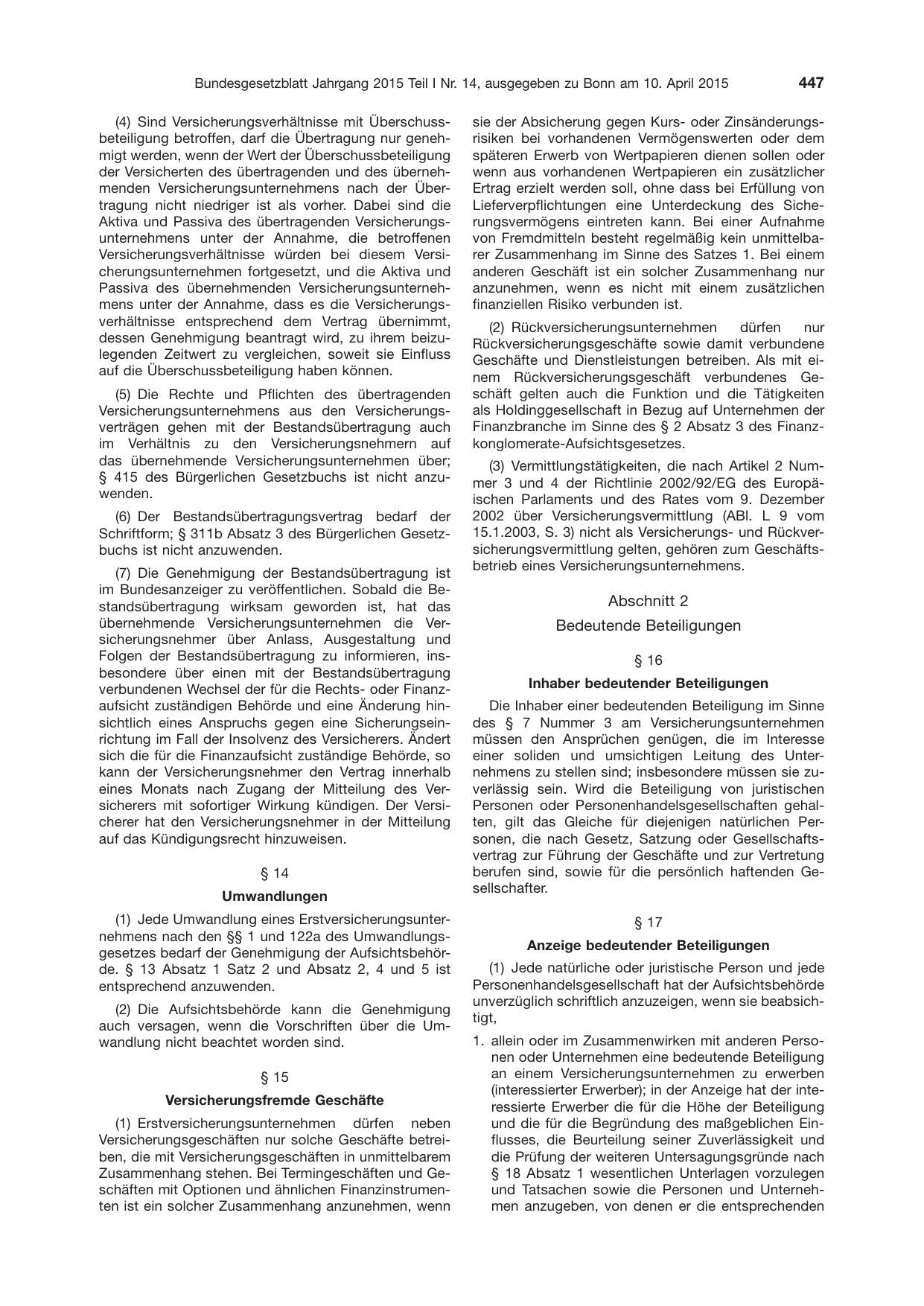 BGBl. 2015, Seite 447 — Originalseite als Abbildung