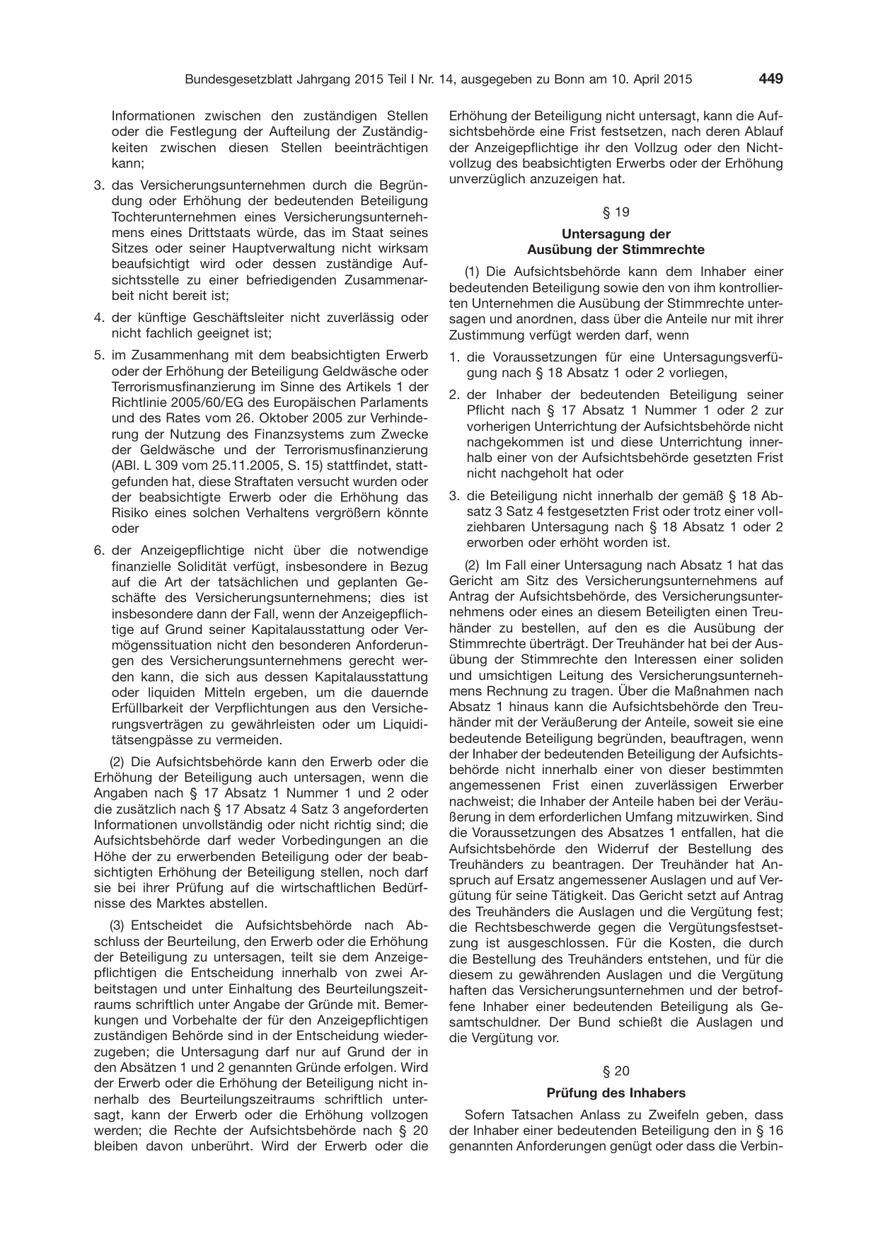 BGBl. 2015, Seite 449 — Originalseite als Abbildung