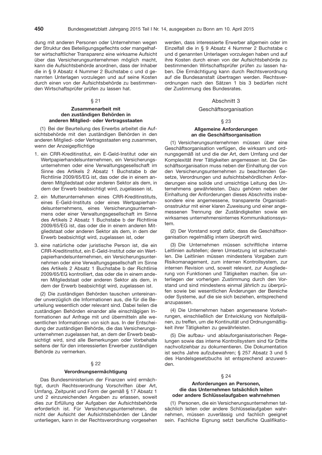 BGBl. 2015, Seite 450 — Originalseite als Abbildung