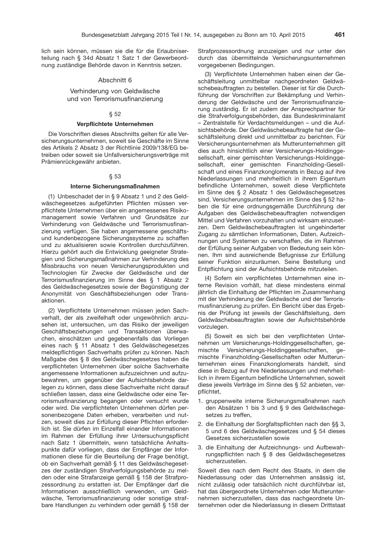 BGBl. 2015, Seite 461 — Originalseite als Abbildung