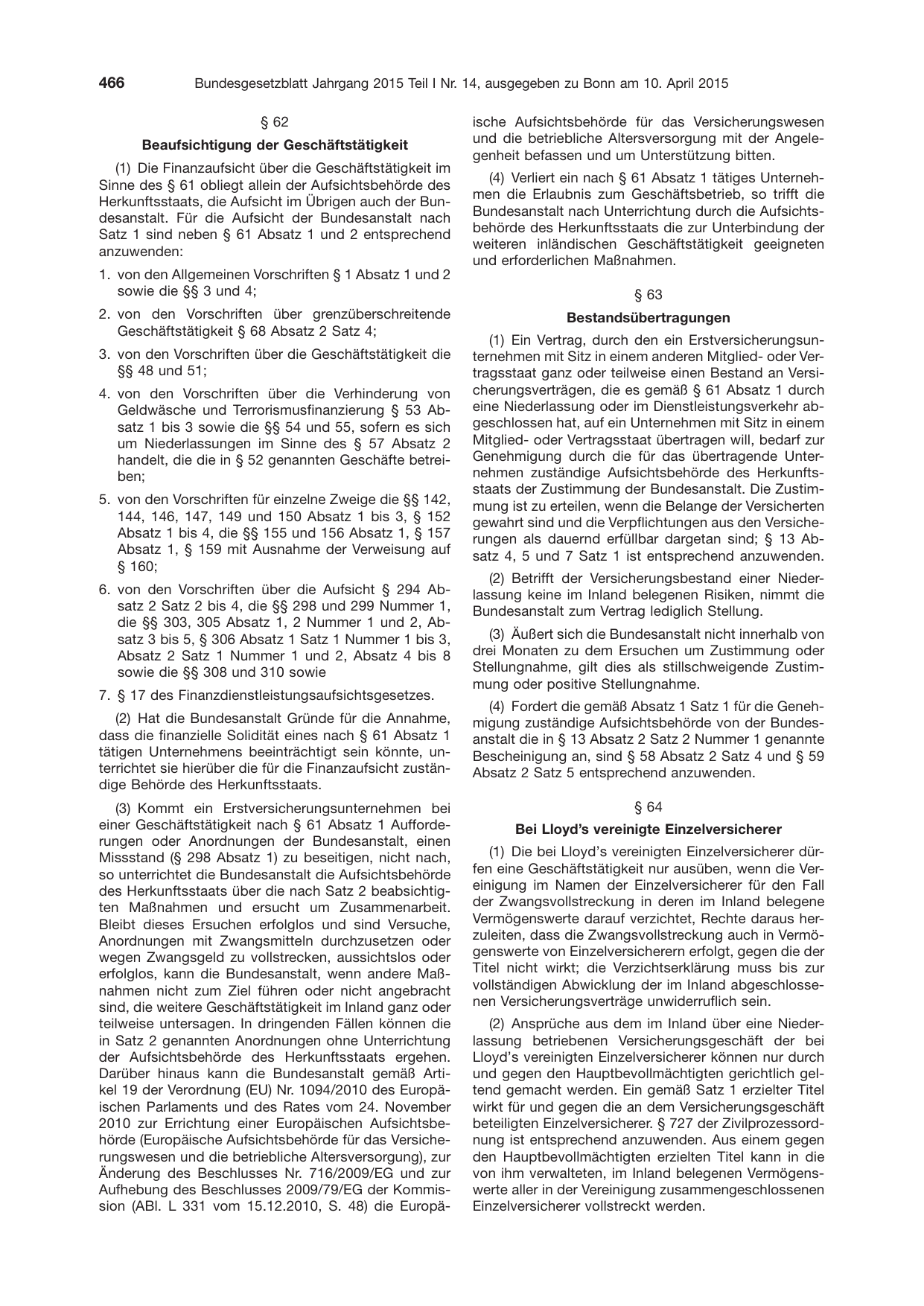 BGBl. 2015, Seite 466 — Originalseite als Abbildung