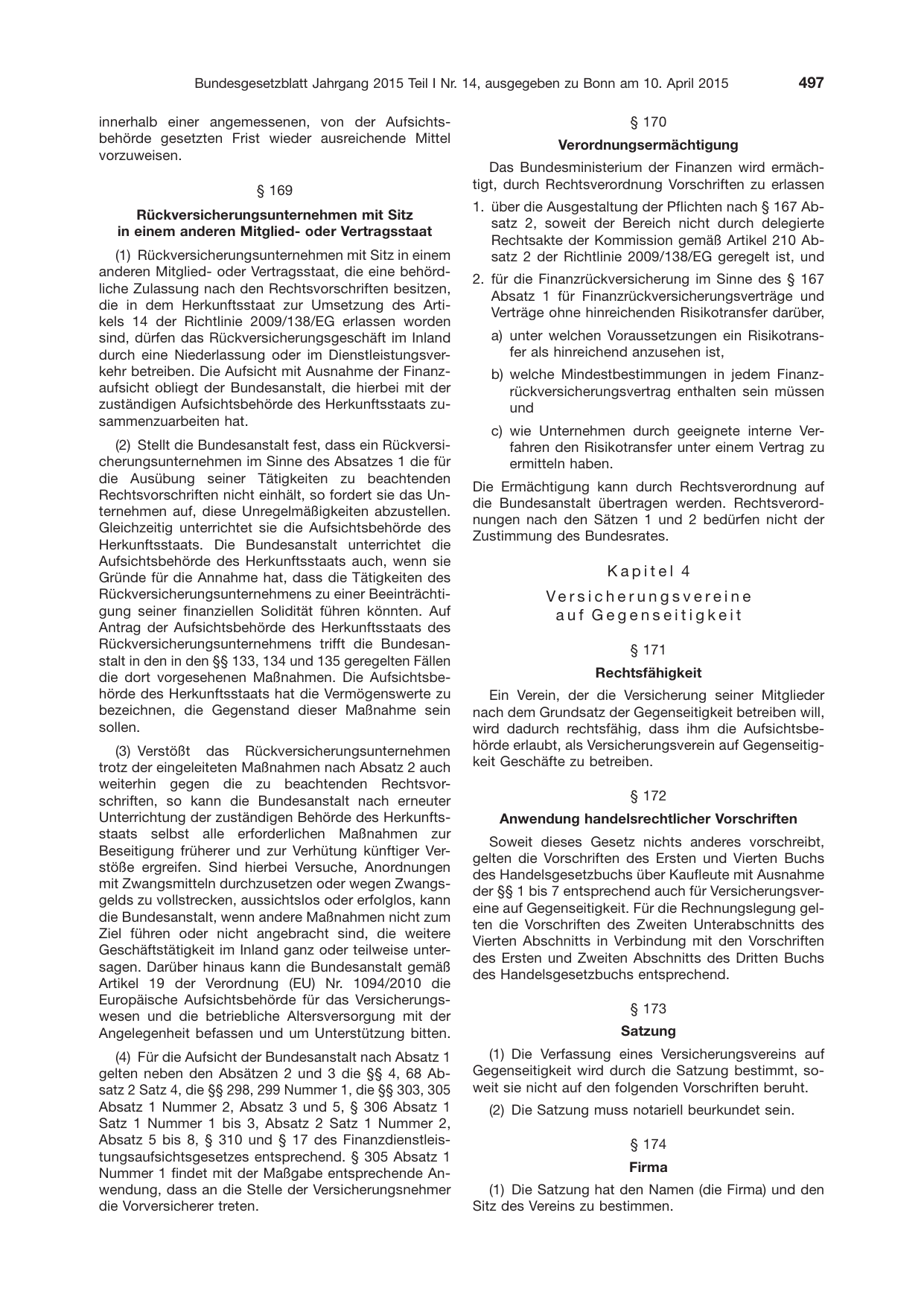 BGBl. 2015, Seite 497 — Originalseite als Abbildung