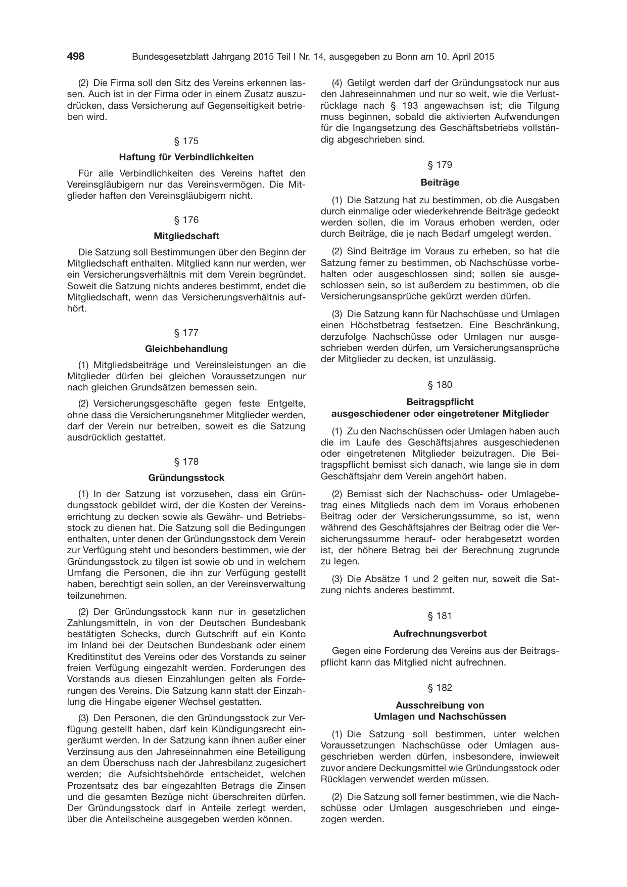 BGBl. 2015, Seite 498 — Originalseite als Abbildung