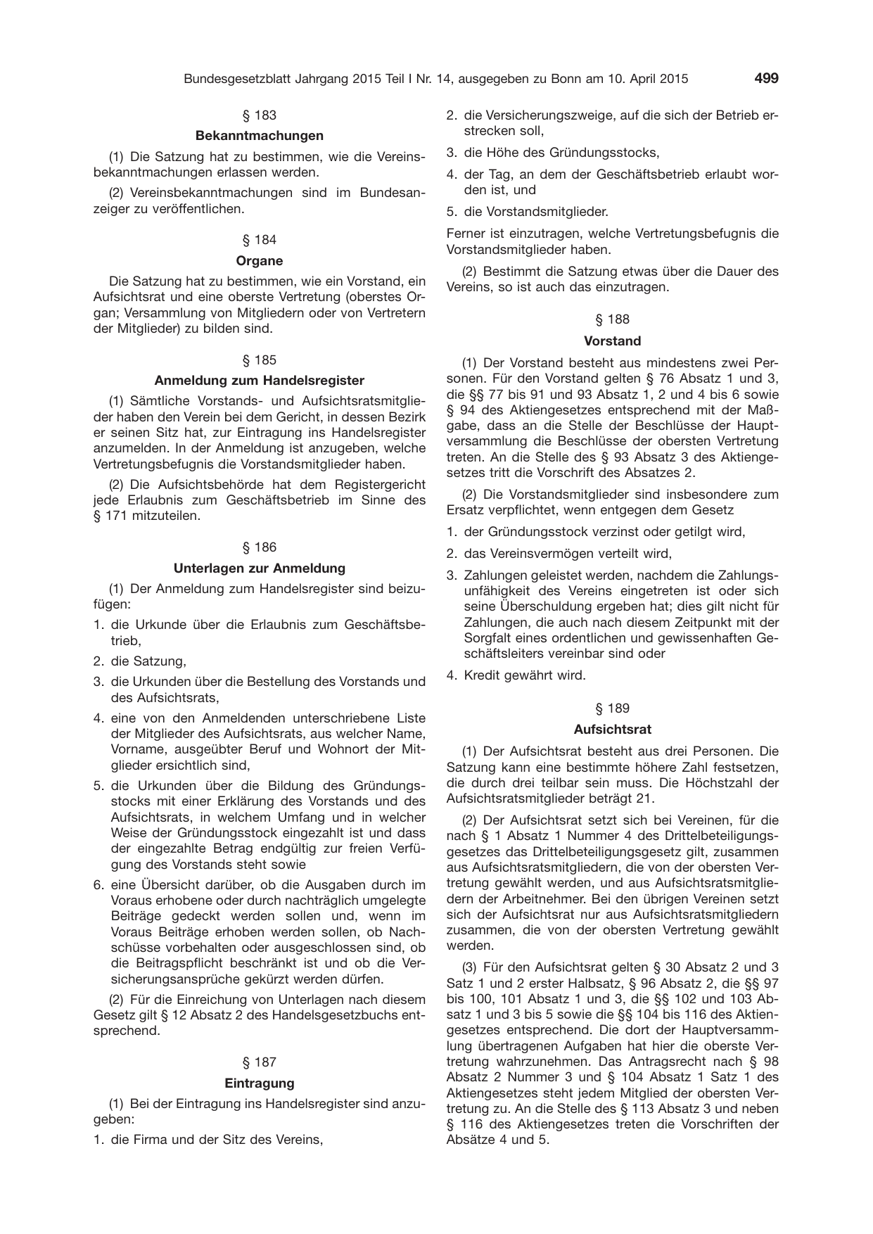 BGBl. 2015, Seite 499 — Originalseite als Abbildung