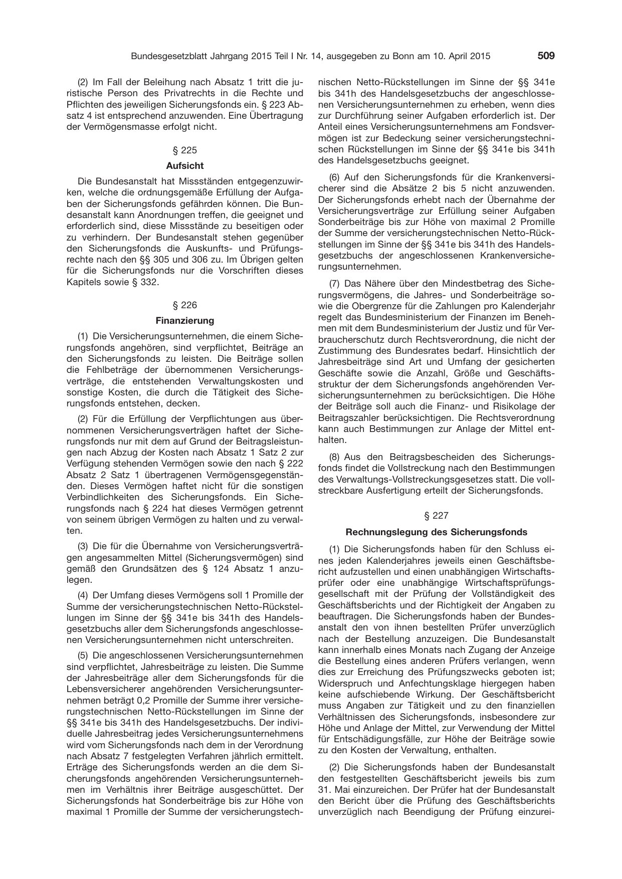 BGBl. 2015, Seite 509 — Originalseite als Abbildung