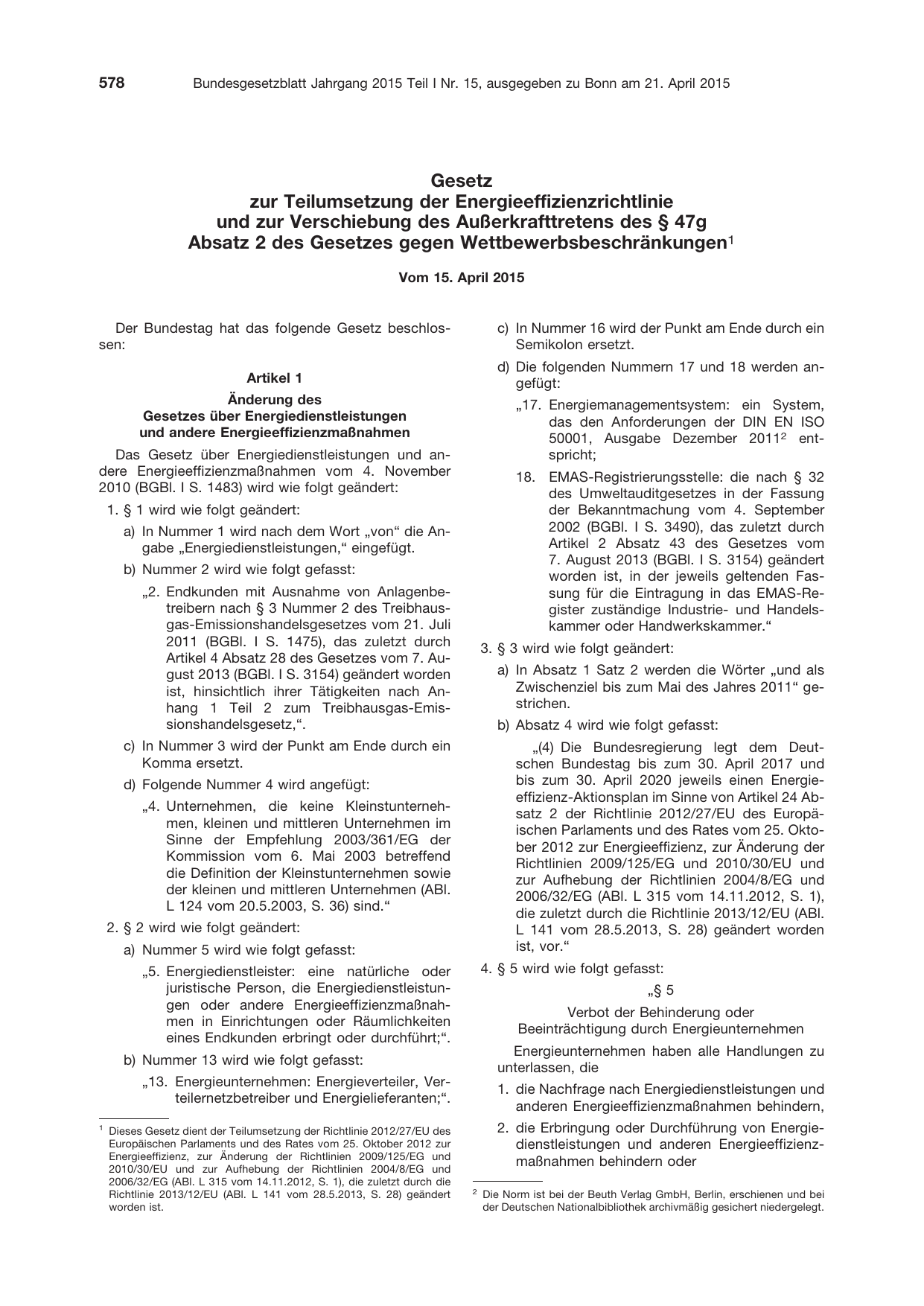 BGBl. 2015, Seite 578 — Originalseite als Abbildung