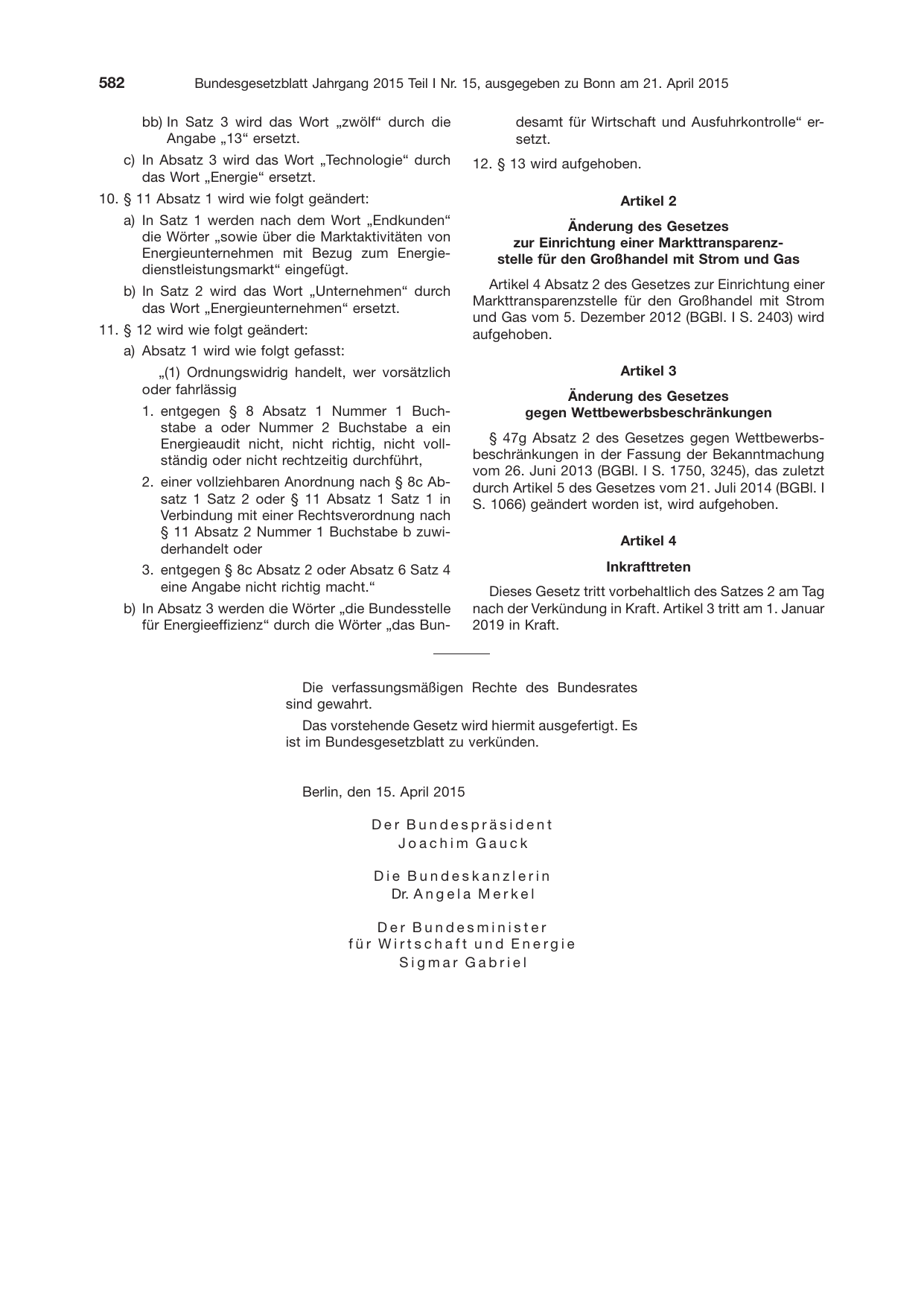 BGBl. 2015, Seite 582 — Originalseite als Abbildung