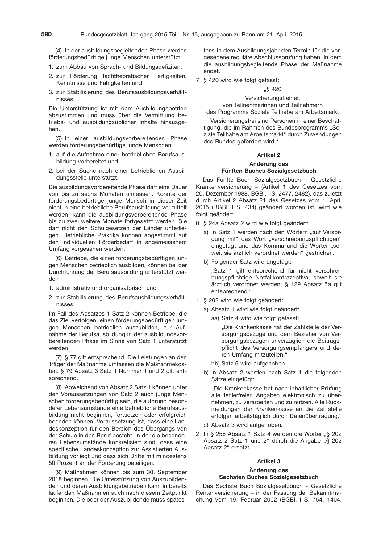 BGBl. 2015, Seite 590 — Originalseite als Abbildung