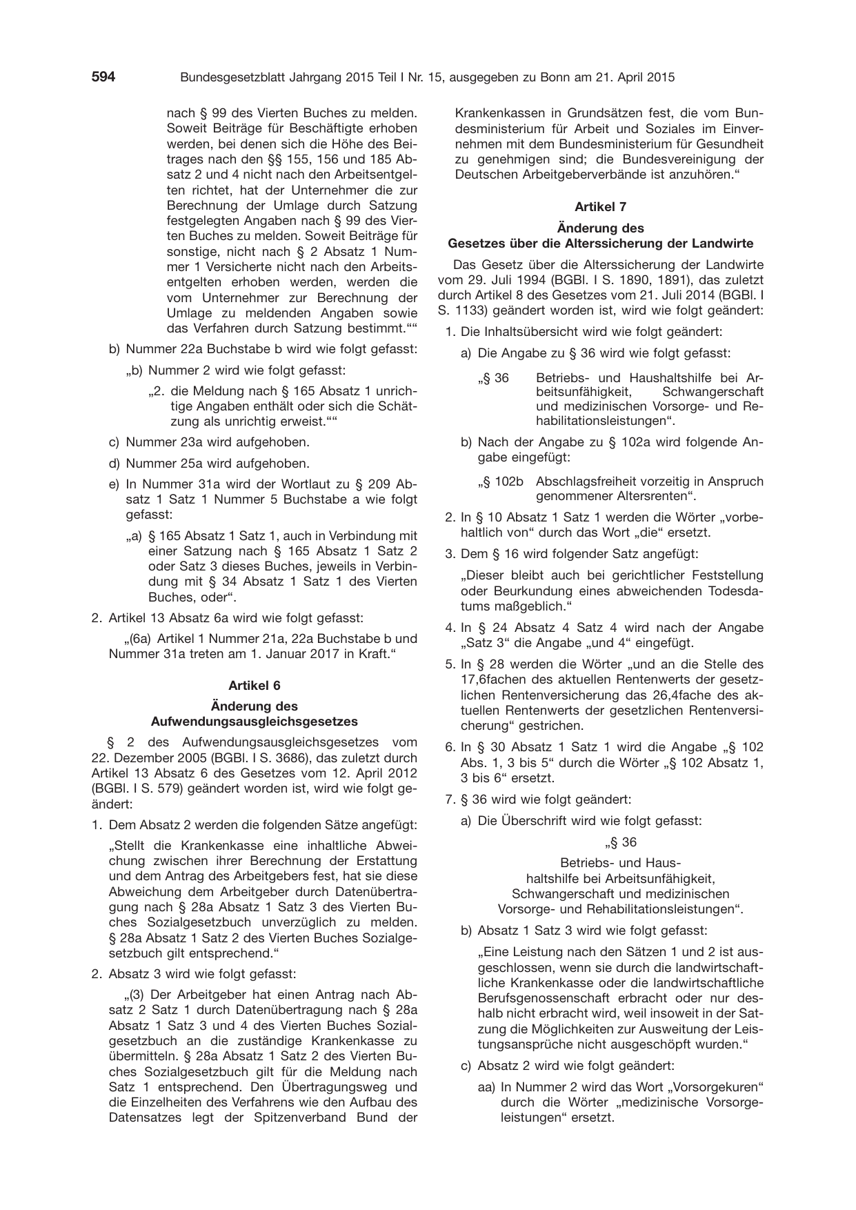 BGBl. 2015, Seite 594 — Originalseite als Abbildung