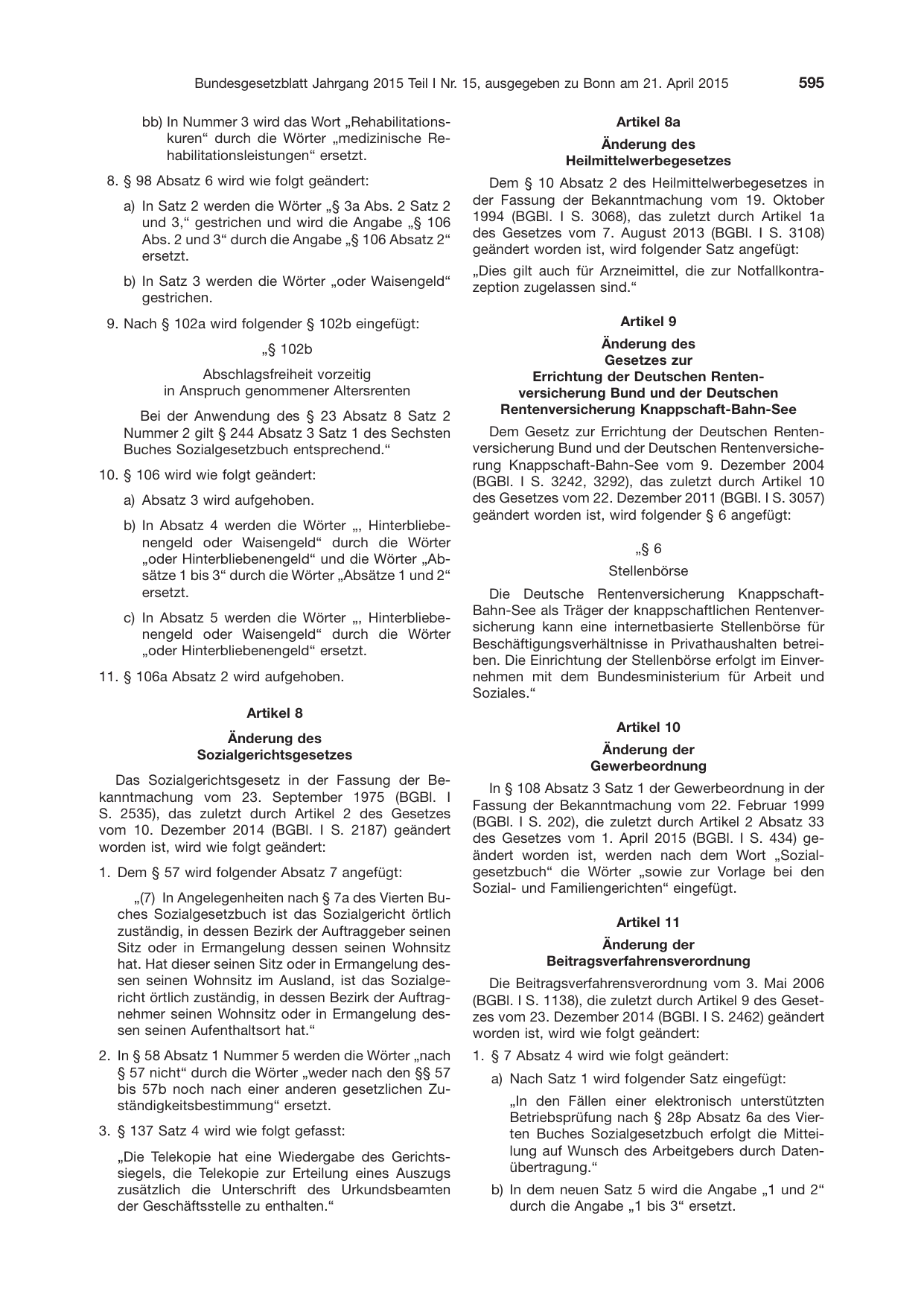 BGBl. 2015, Seite 595 — Originalseite als Abbildung