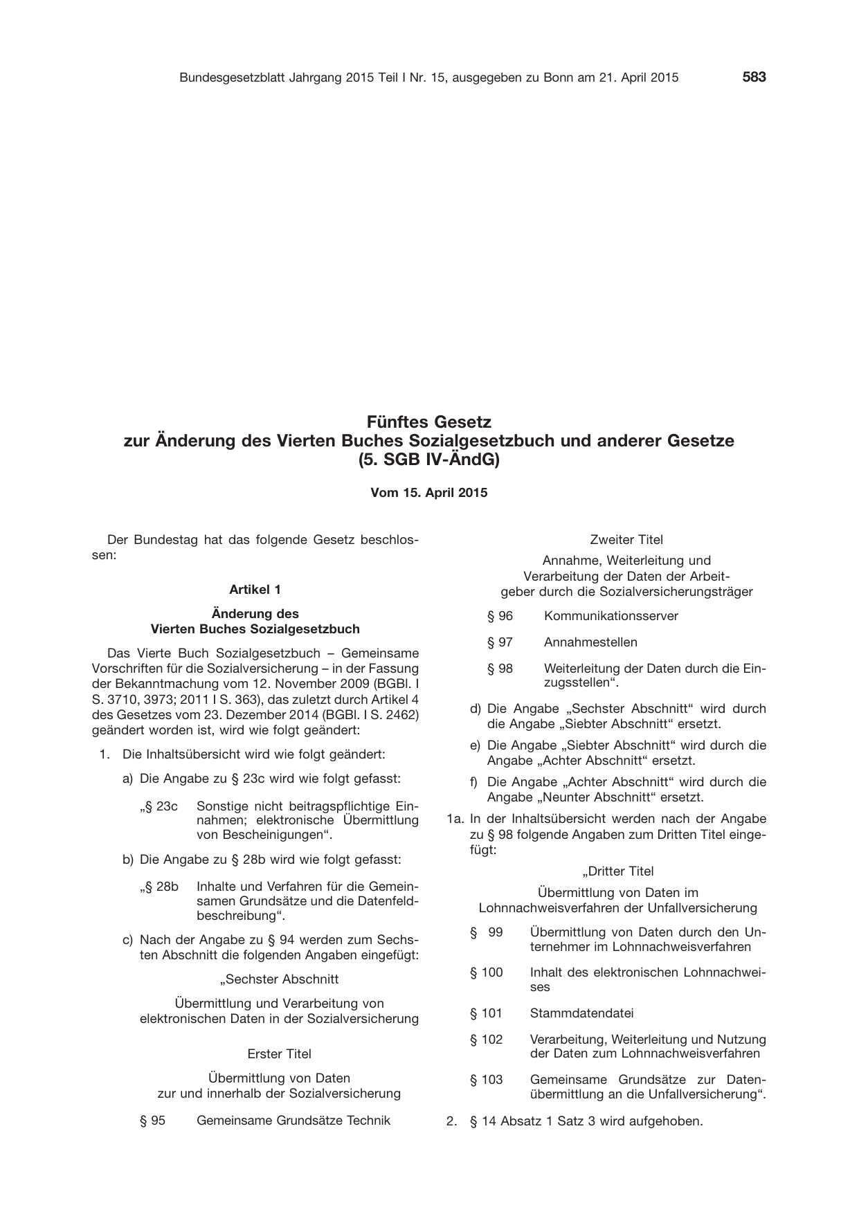 BGBl. 2015, Seite 583 — Originalseite als Abbildung