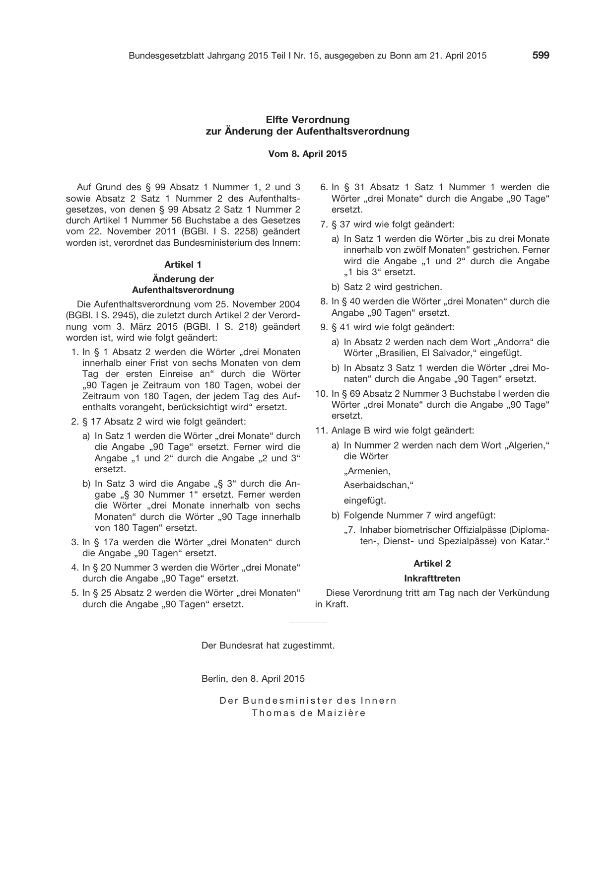 BGBl. 2015, Seite 599 — Originalseite als Abbildung