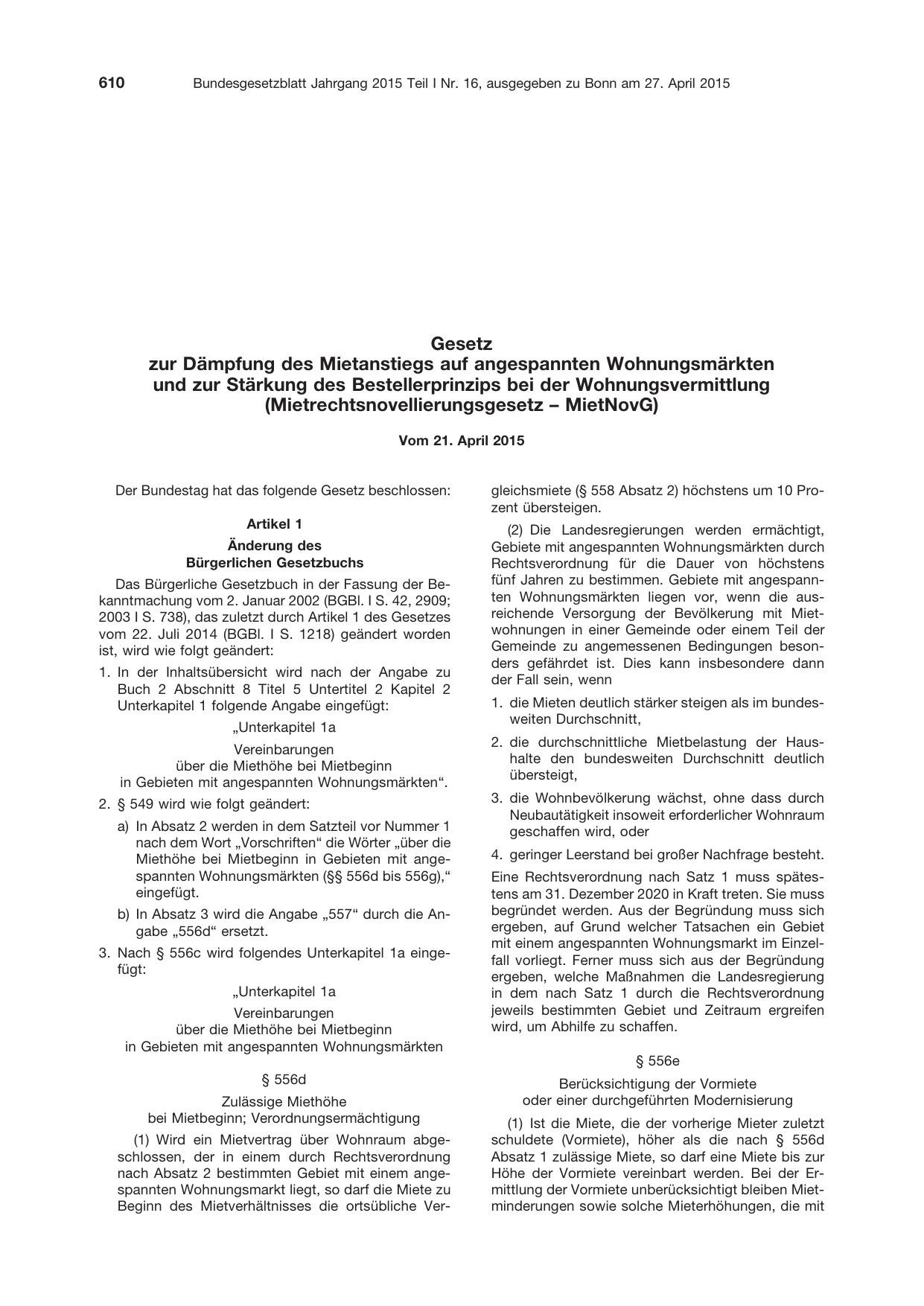 BGBl. 2015, Seite 610 — Originalseite als Abbildung
