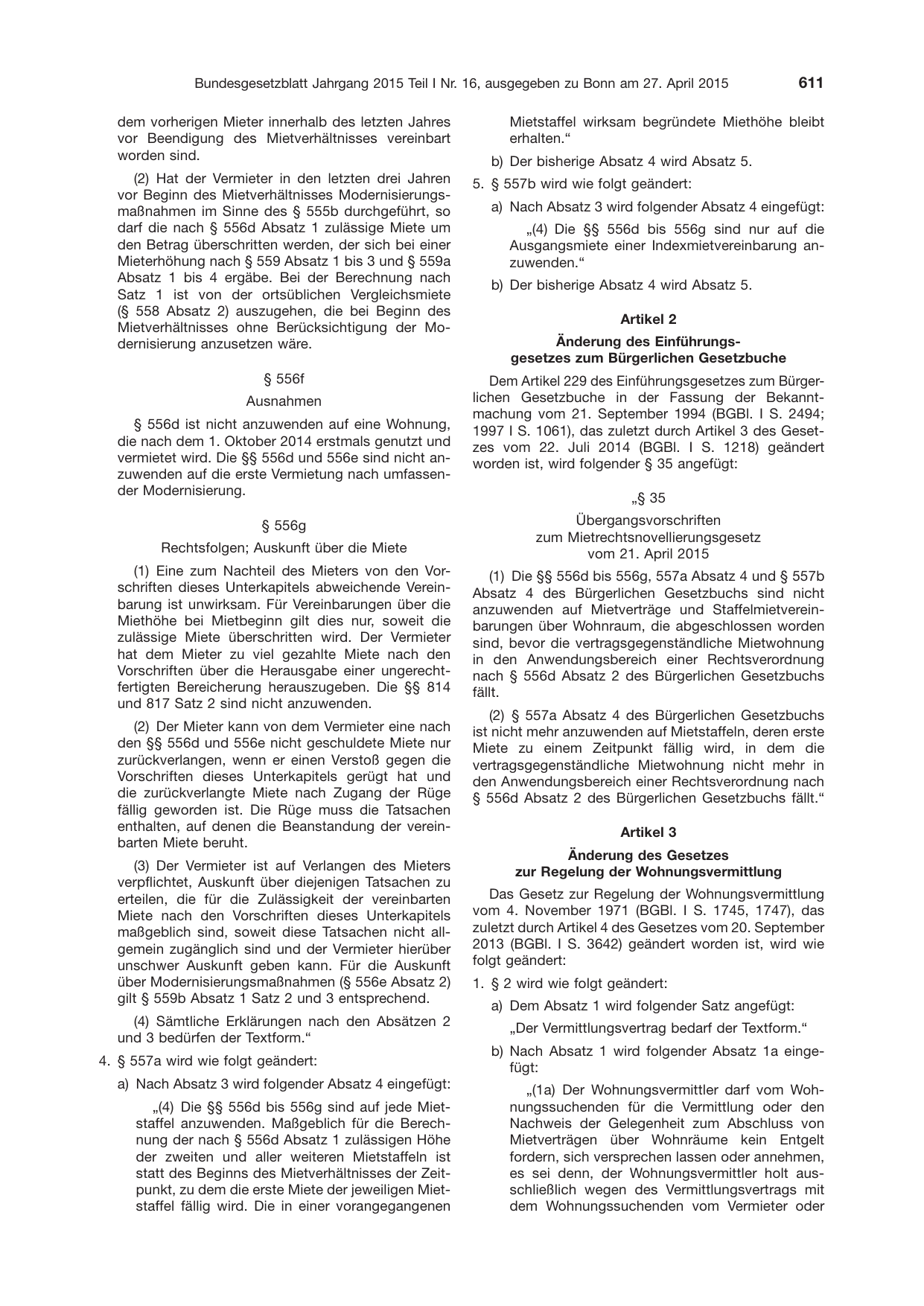 BGBl. 2015, Seite 611 — Originalseite als Abbildung