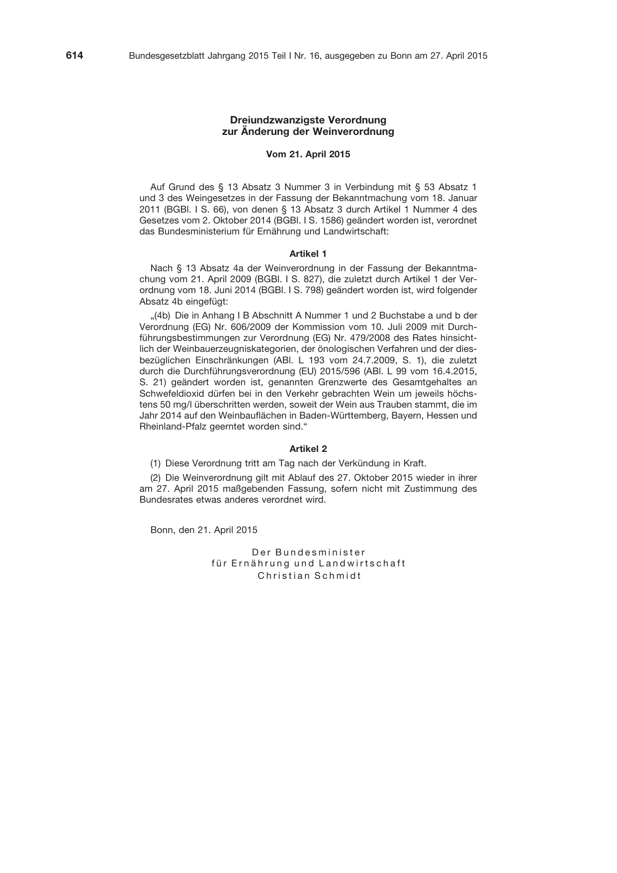 BGBl. 2015, Seite 614 — Originalseite als Abbildung