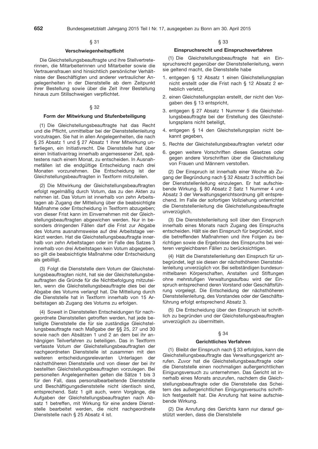 BGBl. 2015, Seite 652 — Originalseite als Abbildung