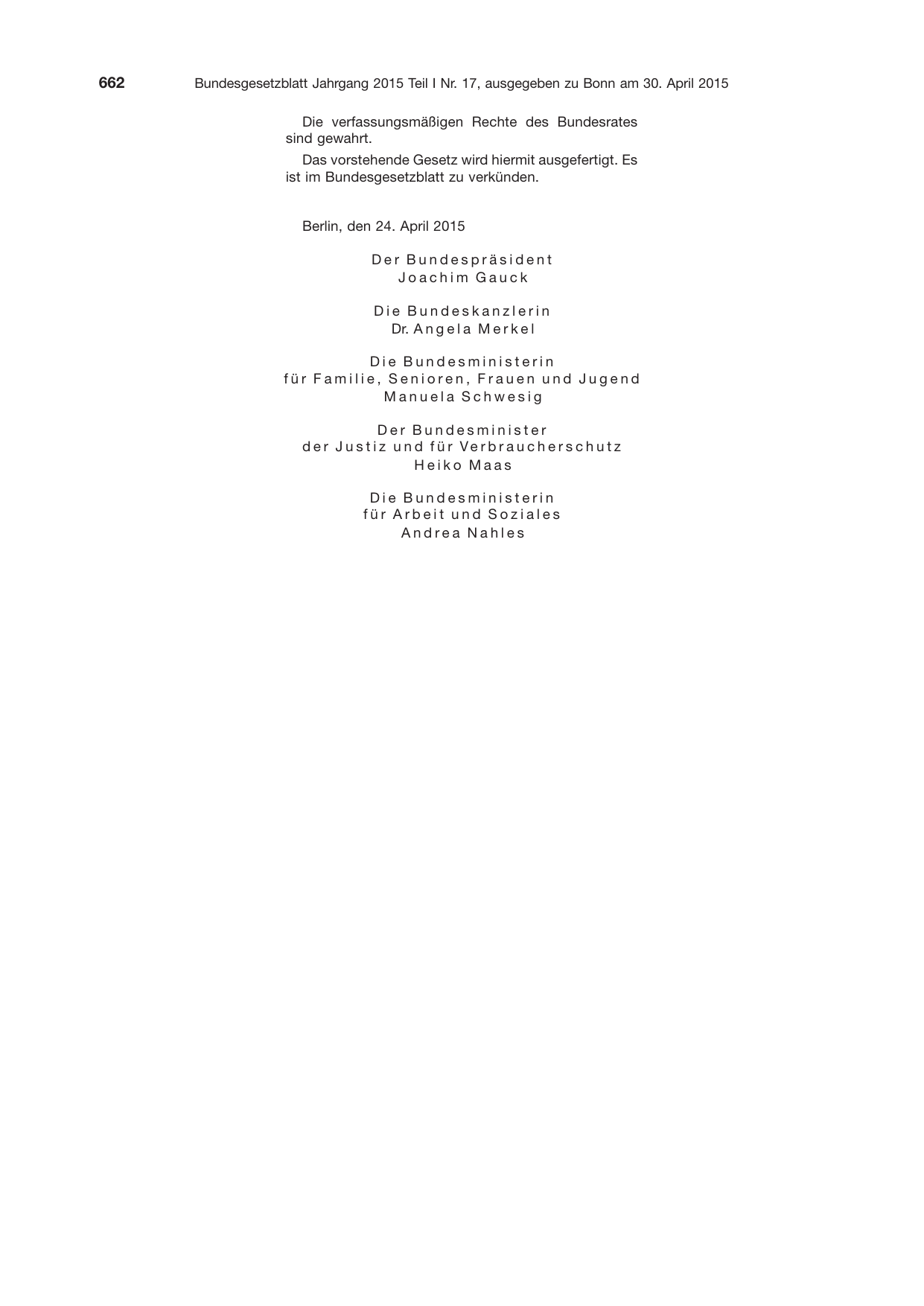 BGBl. 2015, Seite 662 — Originalseite als Abbildung