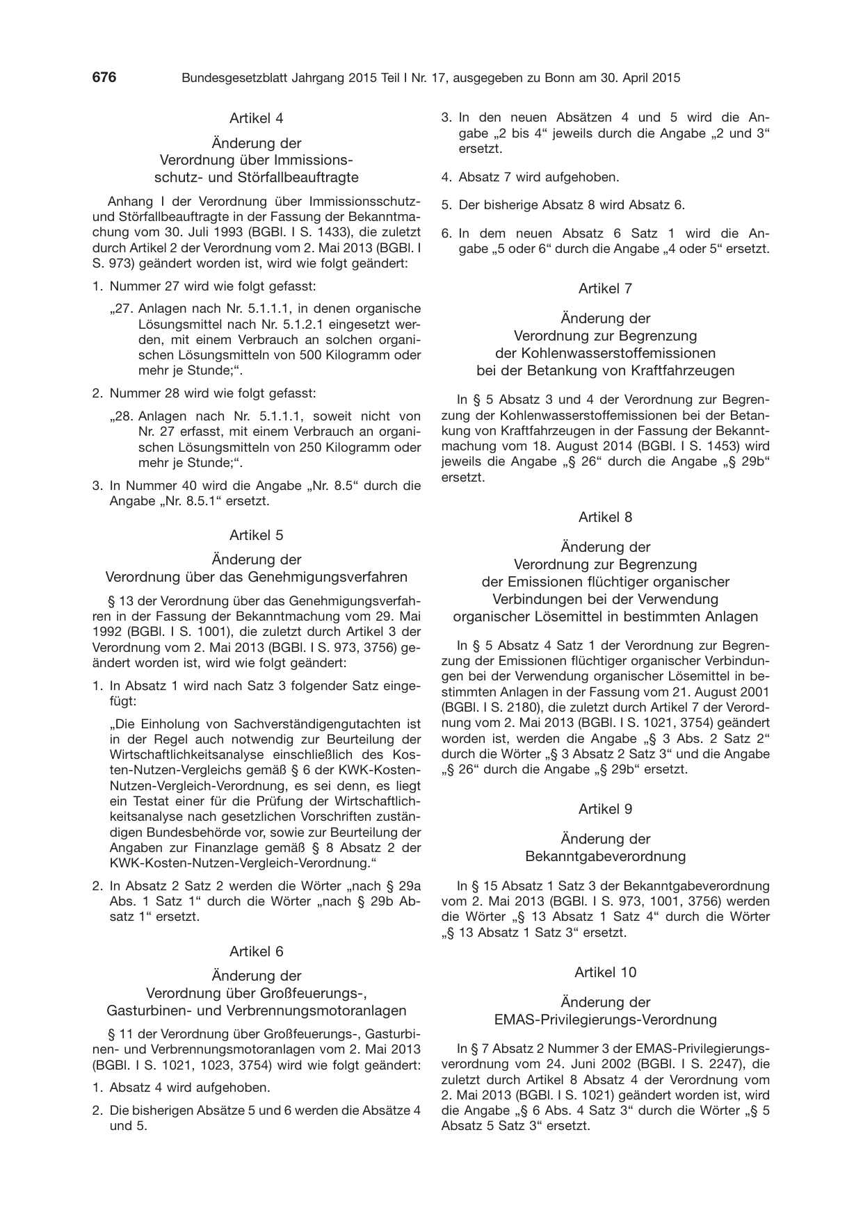 BGBl. 2015, Seite 676 — Originalseite als Abbildung