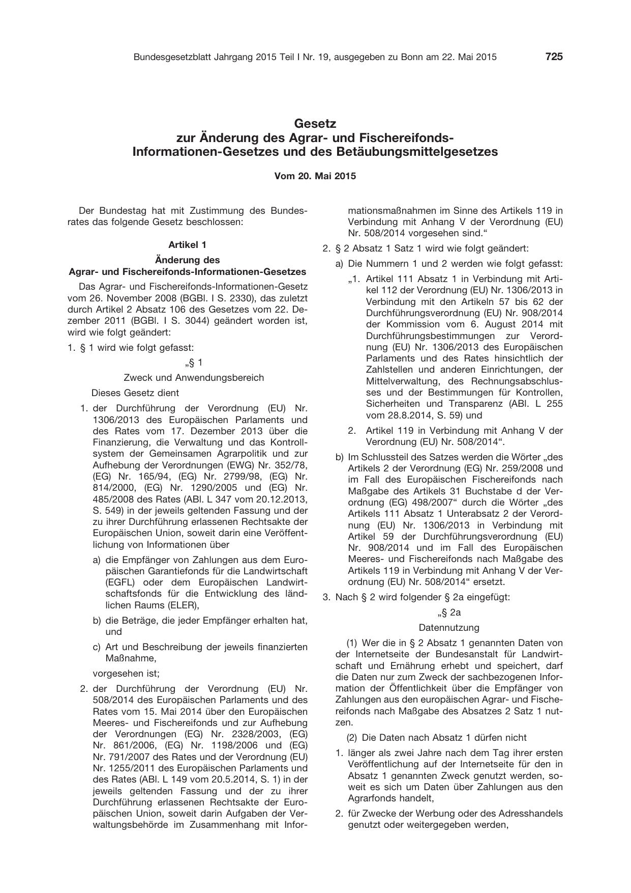 BGBl. 2015, Seite 725 — Originalseite als Abbildung