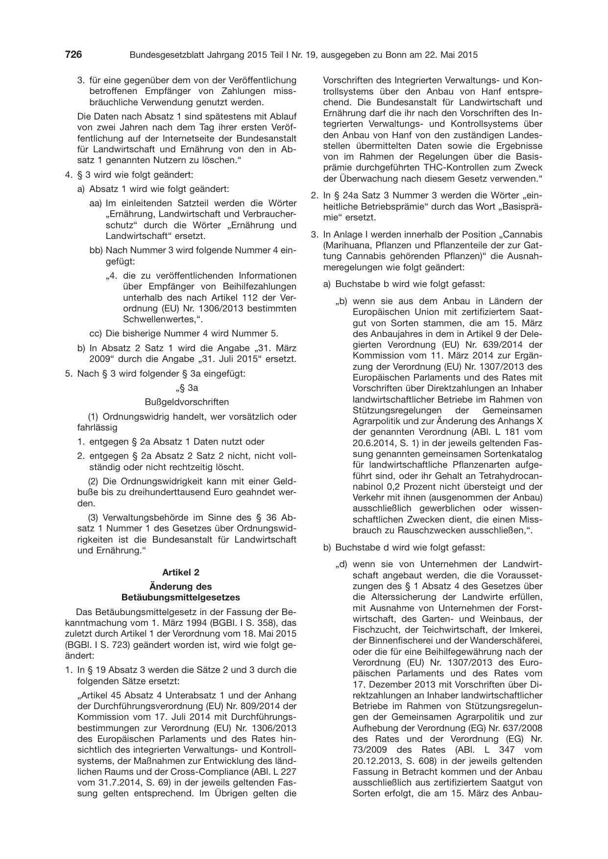 BGBl. 2015, Seite 726 — Originalseite als Abbildung