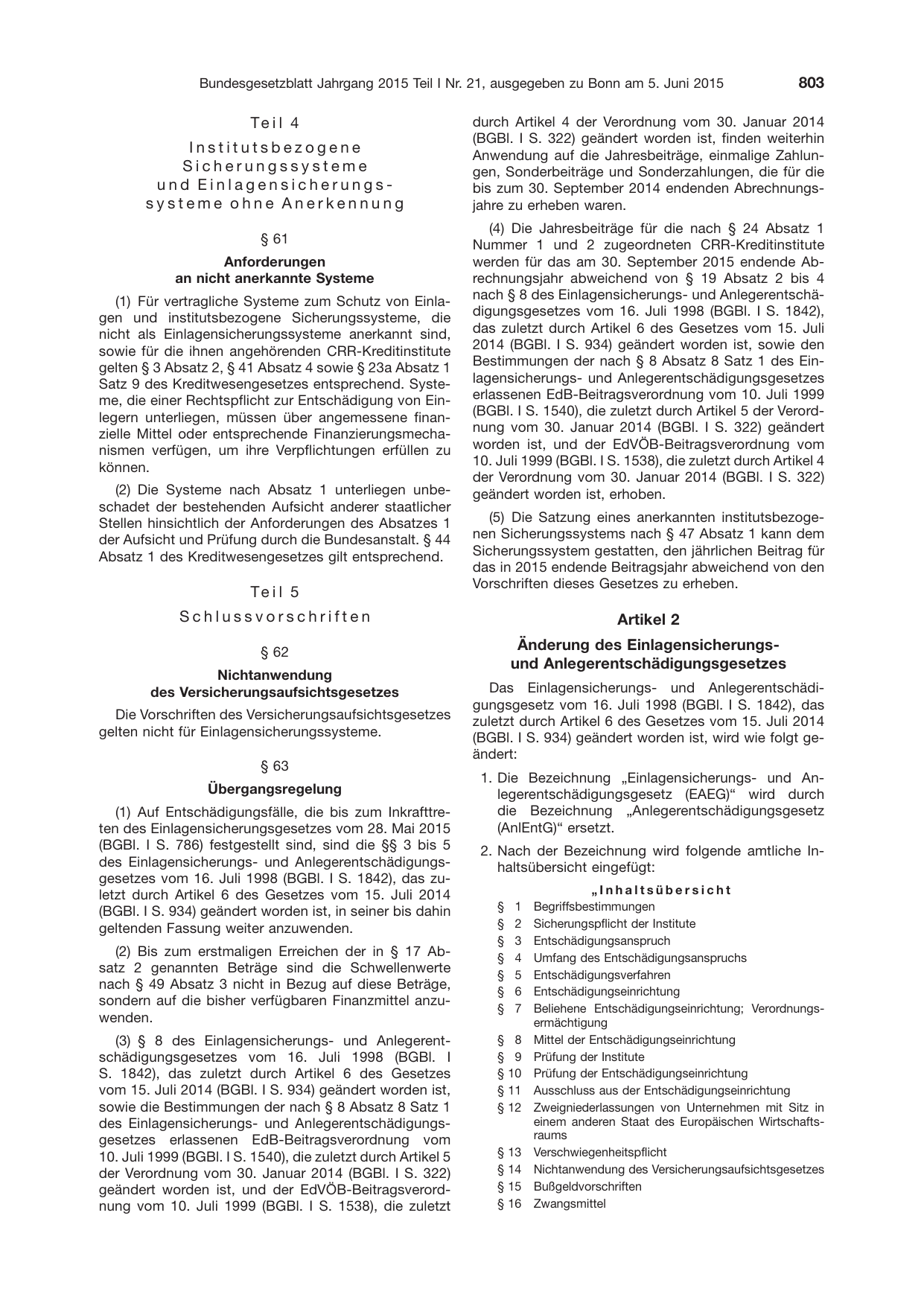 BGBl. 2015, Seite 803 — Originalseite als Abbildung