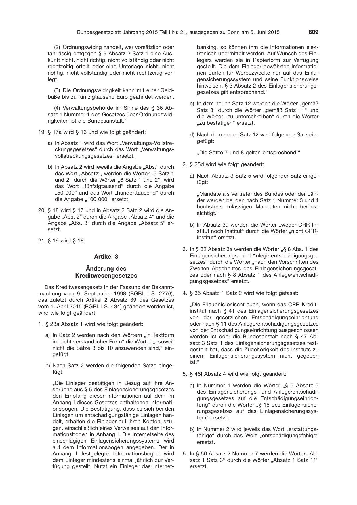 BGBl. 2015, Seite 809 — Originalseite als Abbildung