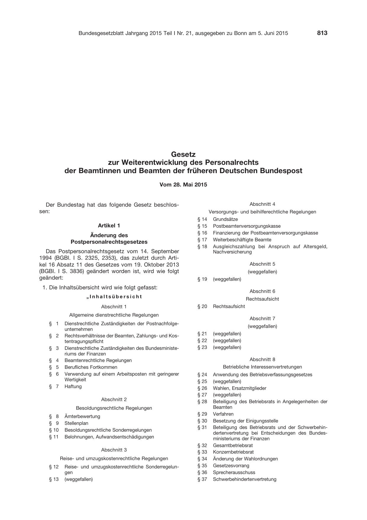 BGBl. 2015, Seite 813 — Originalseite als Abbildung