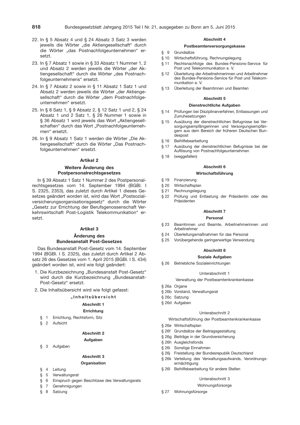 BGBl. 2015, Seite 818 — Originalseite als Abbildung