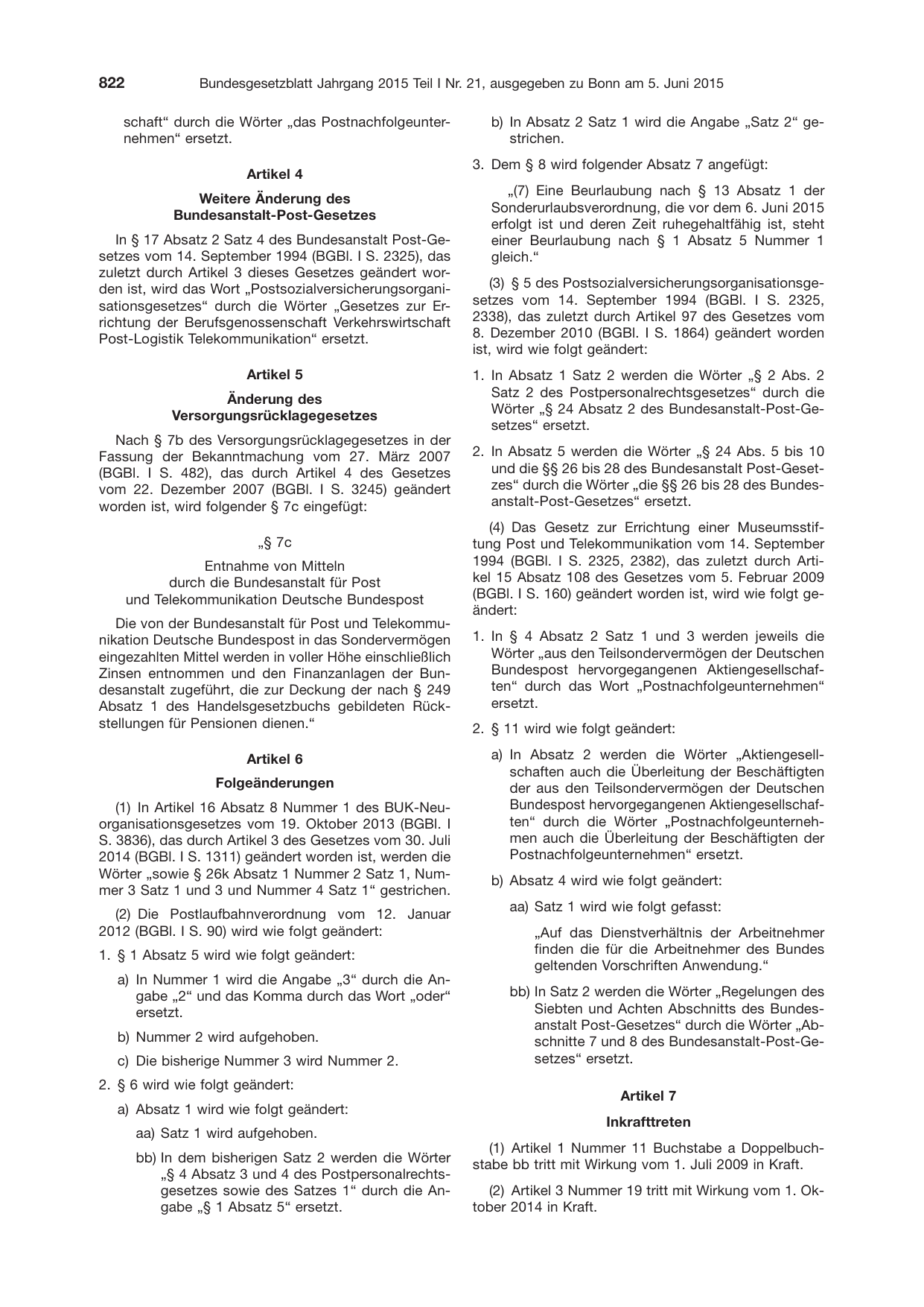 BGBl. 2015, Seite 822 — Originalseite als Abbildung