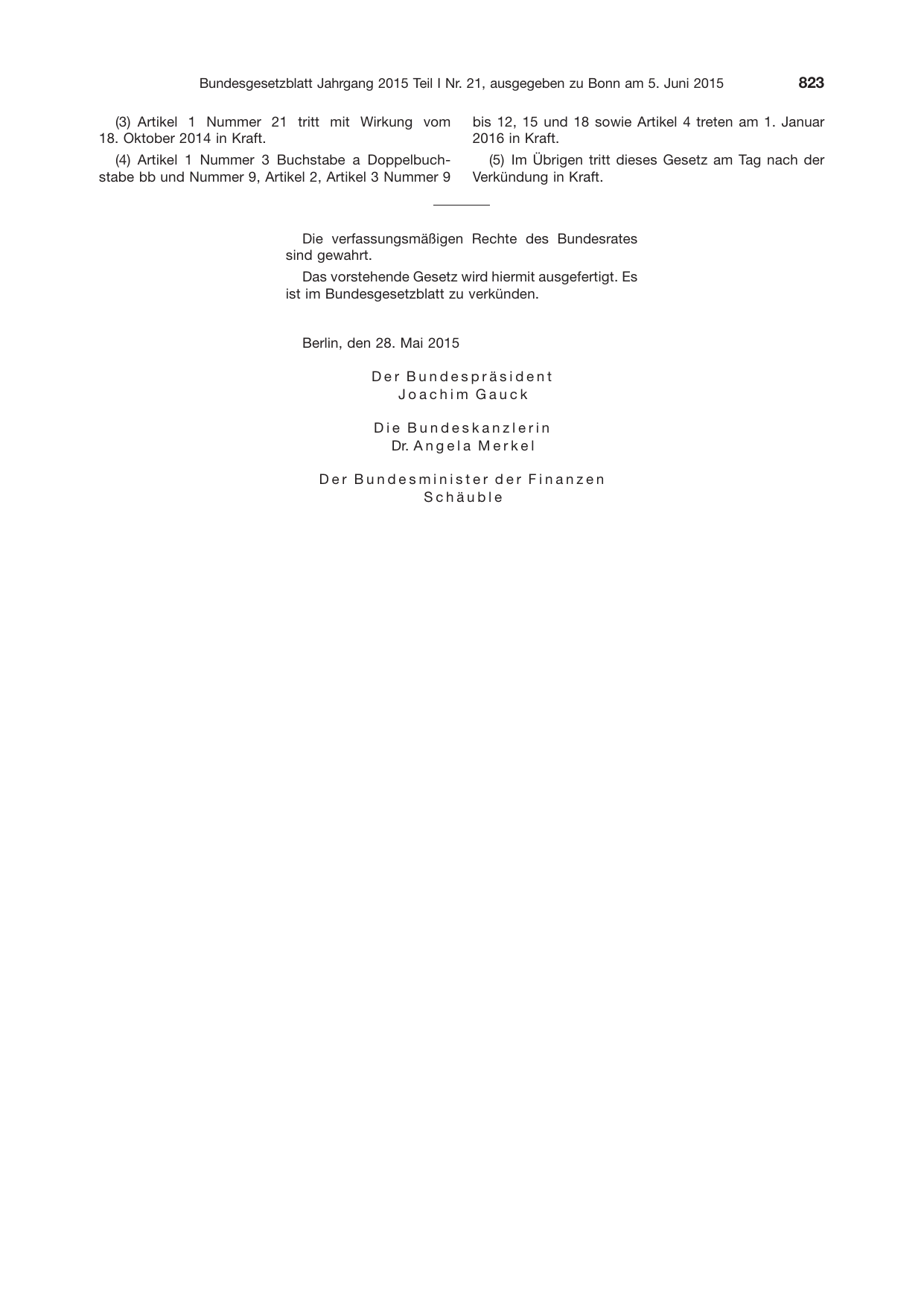 BGBl. 2015, Seite 823 — Originalseite als Abbildung