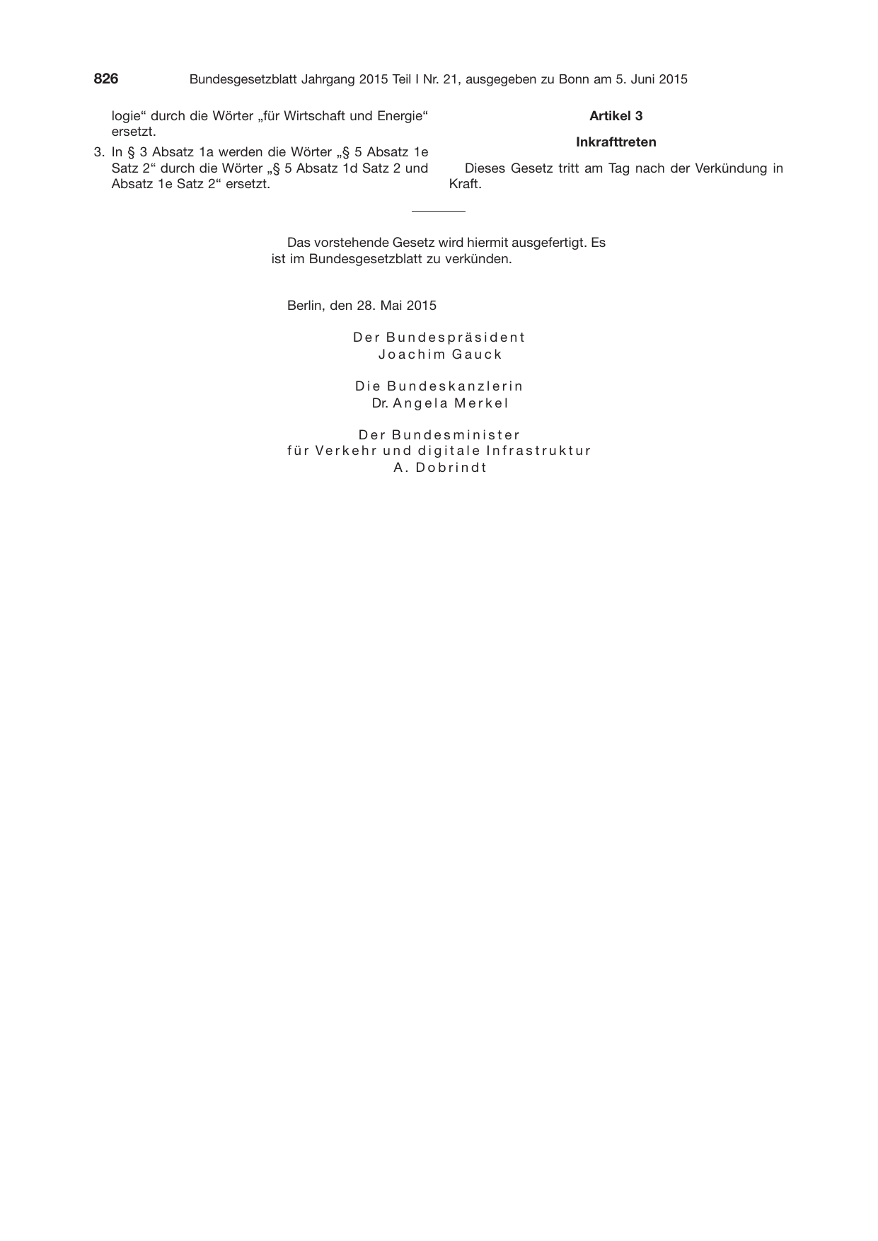 BGBl. 2015, Seite 826 — Originalseite als Abbildung