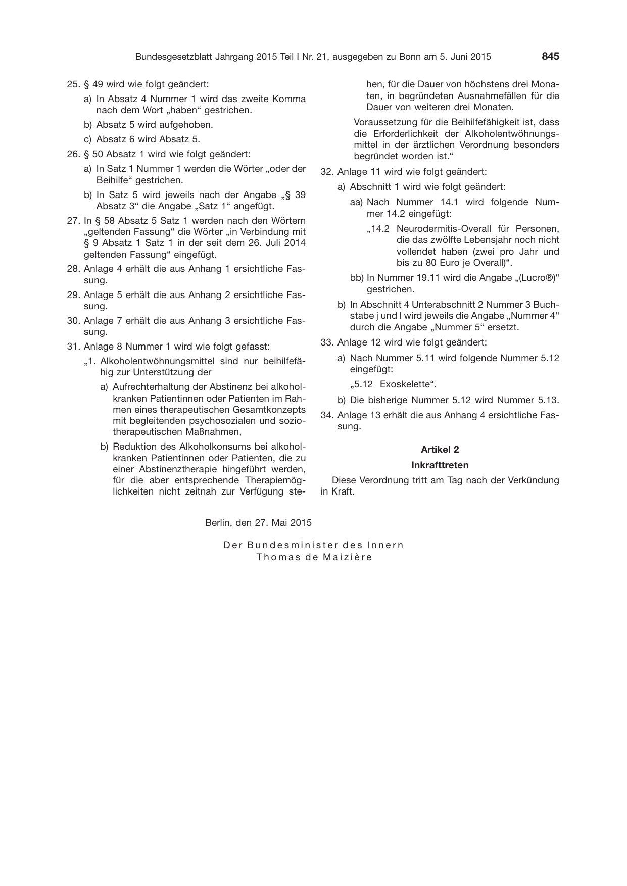 BGBl. 2015, Seite 845 — Originalseite als Abbildung