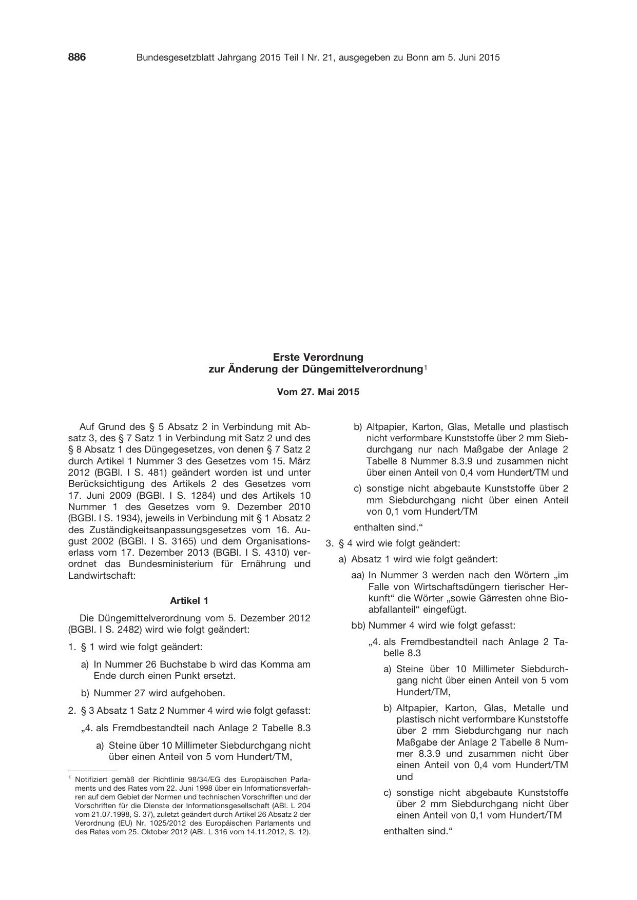 BGBl. 2015, Seite 886 — Originalseite als Abbildung