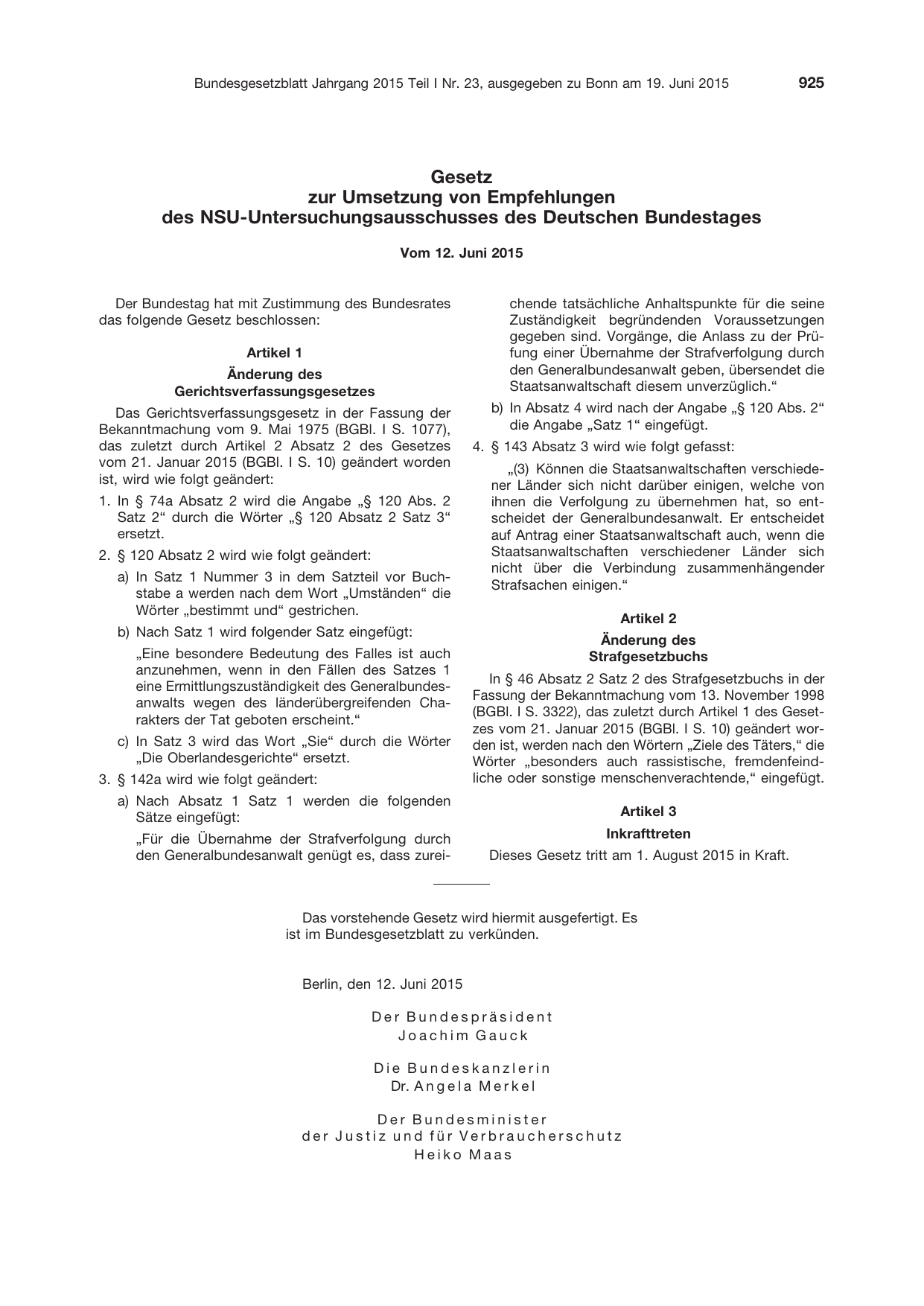 BGBl. 2015, Seite 925 — Originalseite als Abbildung
