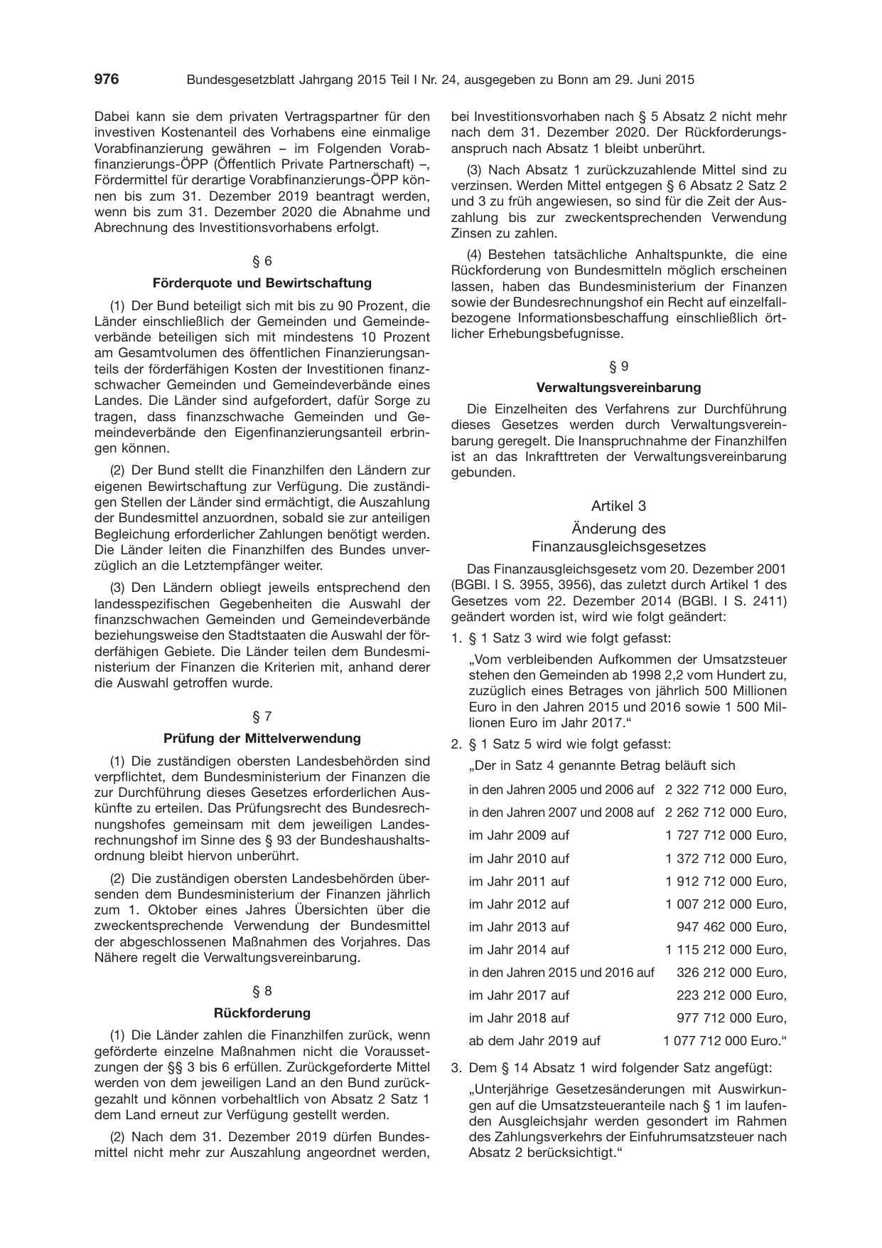 BGBl. 2015, Seite 976 — Originalseite als Abbildung