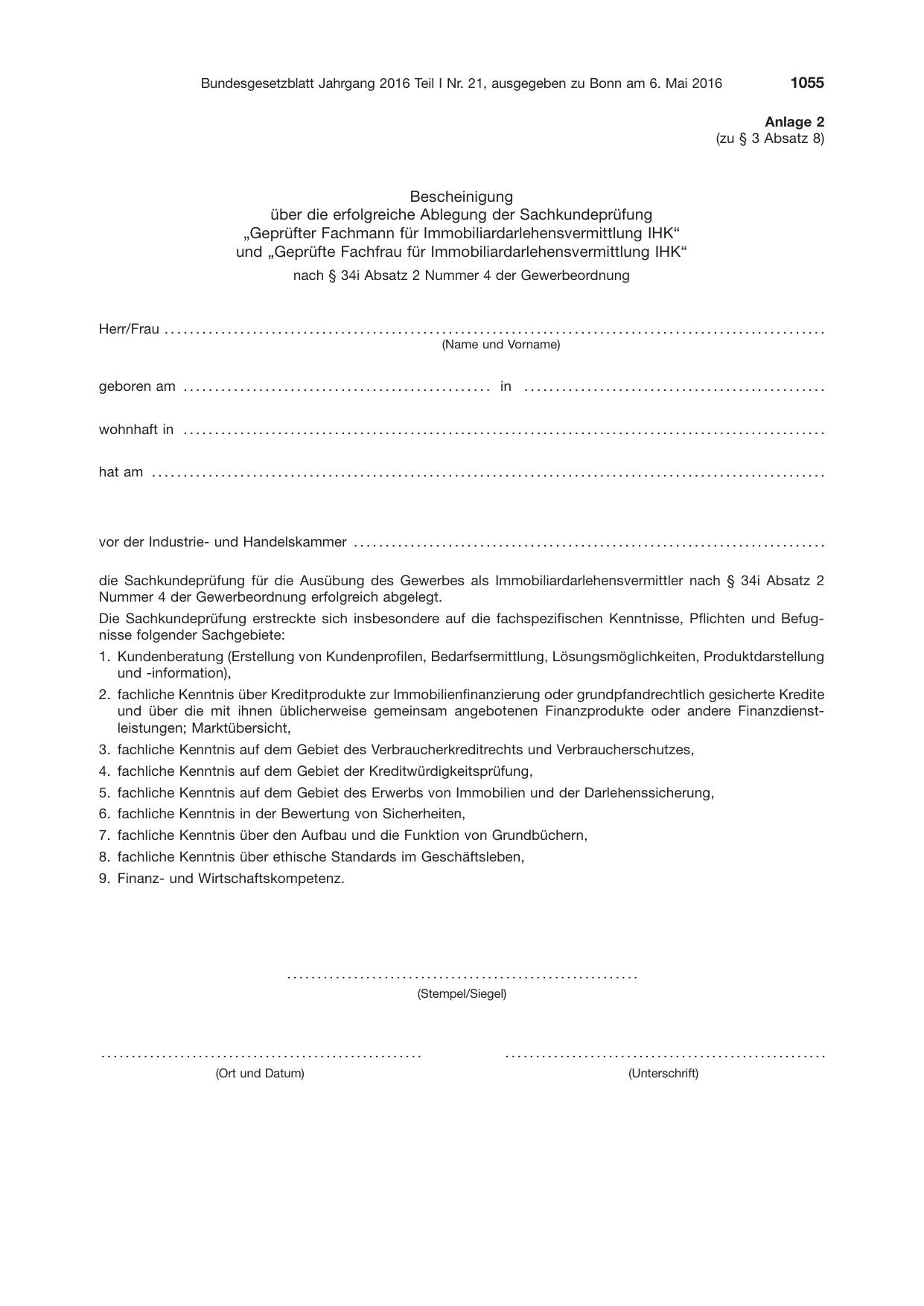 BGBl. 2016, Seite 1055 — Originalseite als Abbildung