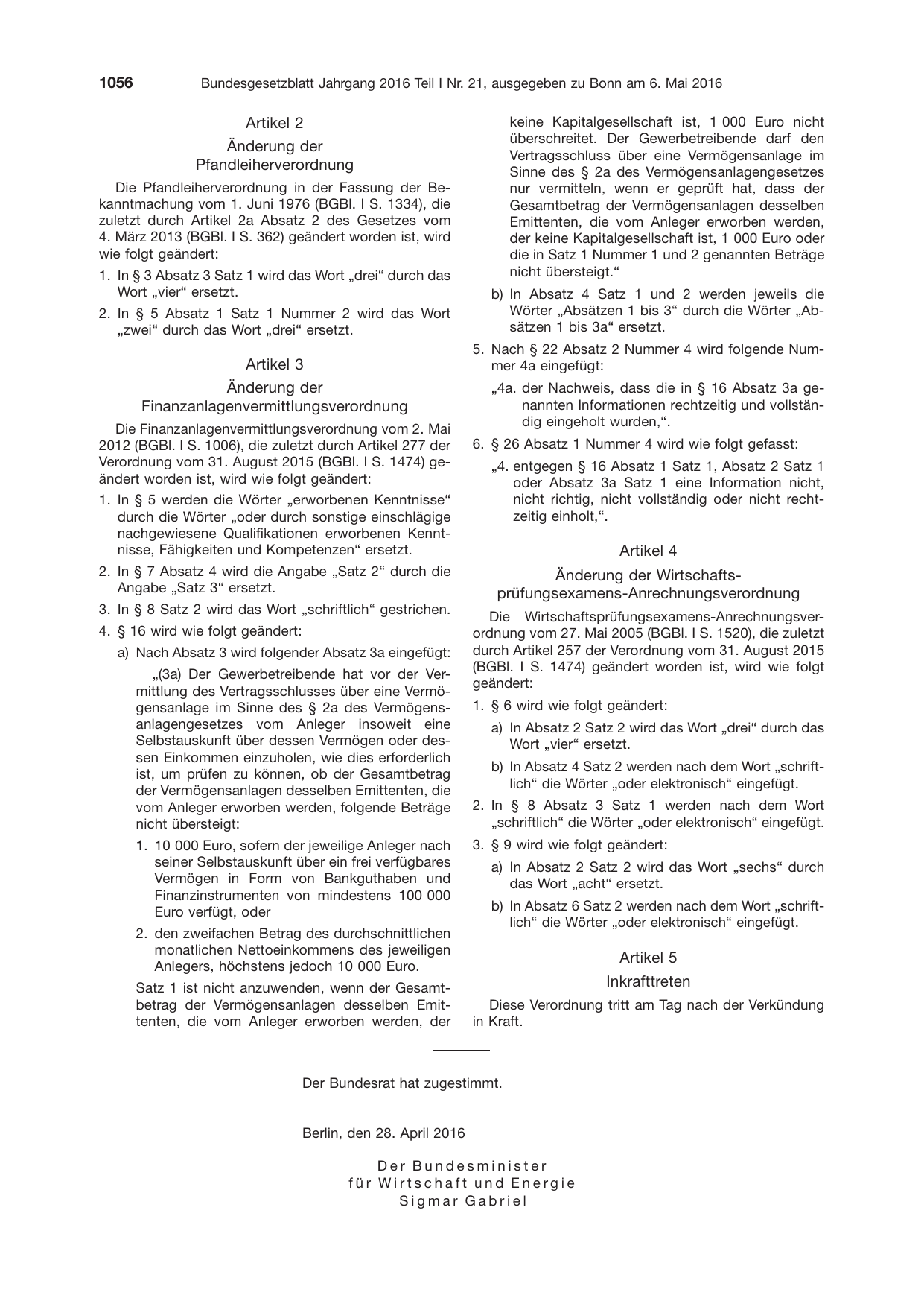 BGBl. 2016, Seite 1056 — Originalseite als Abbildung