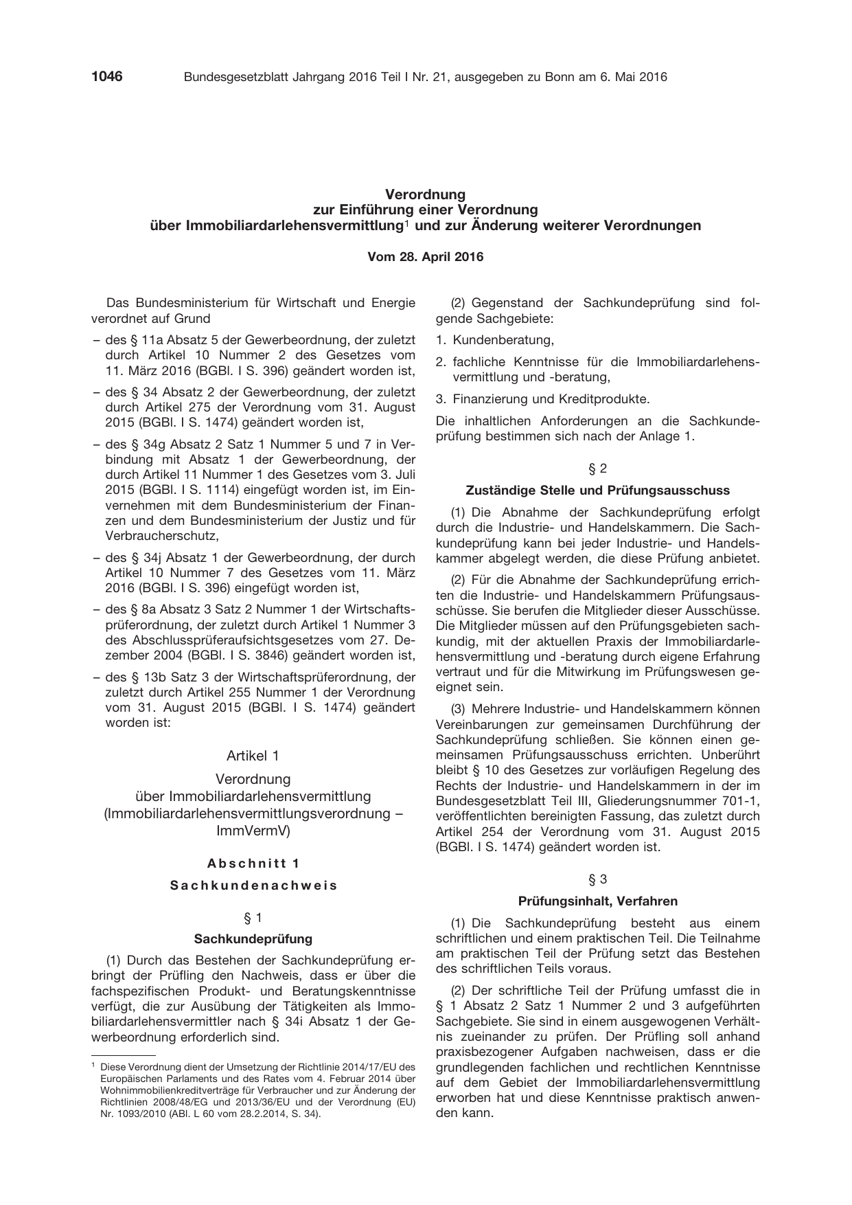 BGBl. 2016, Seite 1046 — Originalseite als Abbildung