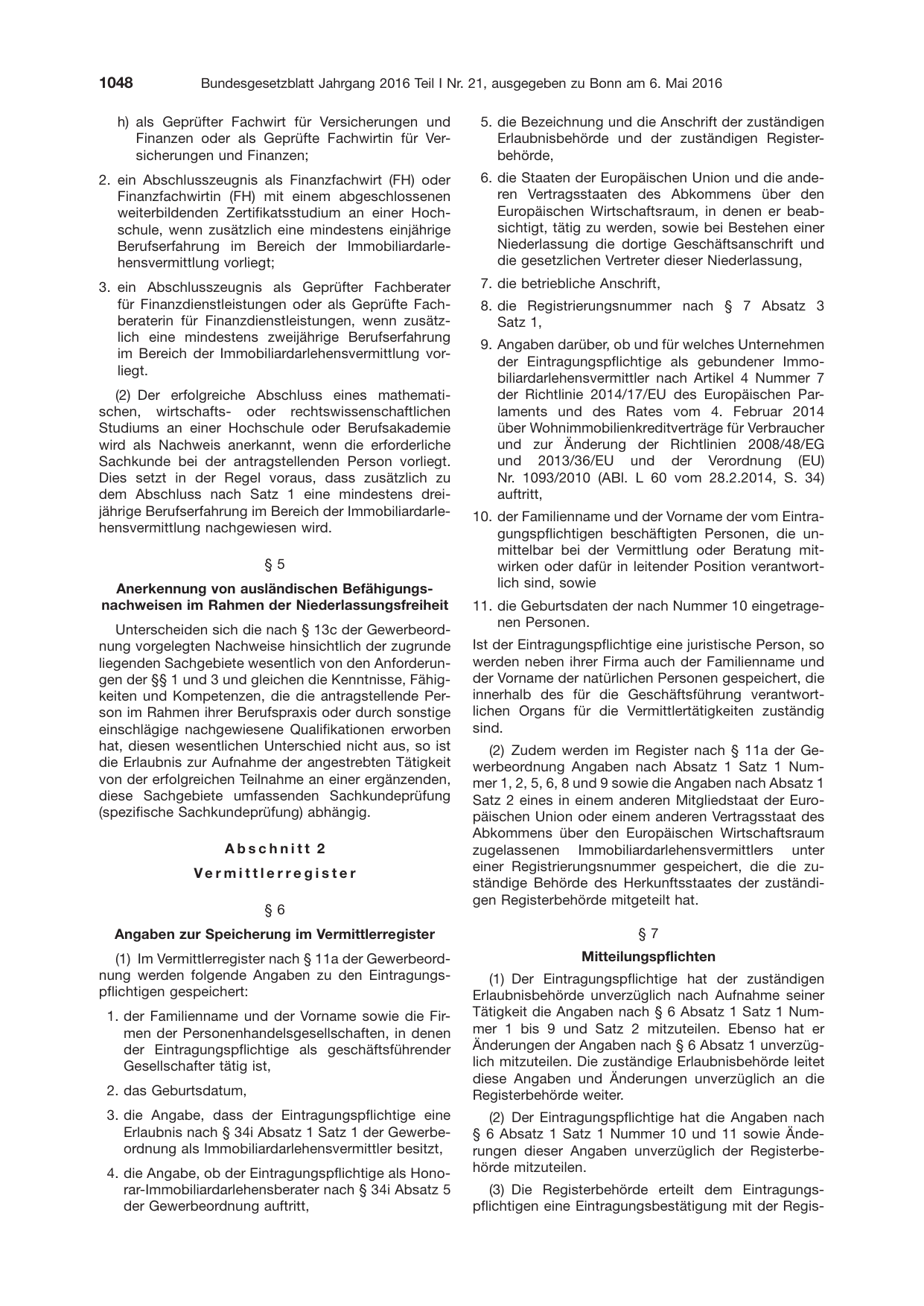 BGBl. 2016, Seite 1048 — Originalseite als Abbildung
