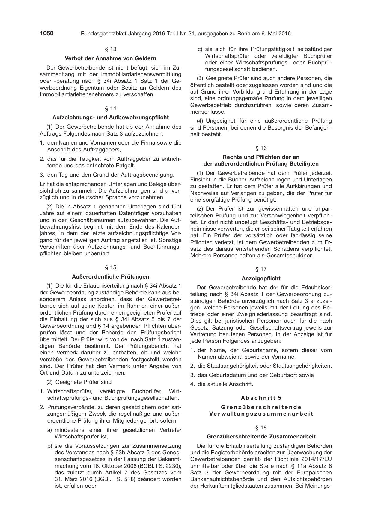 BGBl. 2016, Seite 1050 — Originalseite als Abbildung