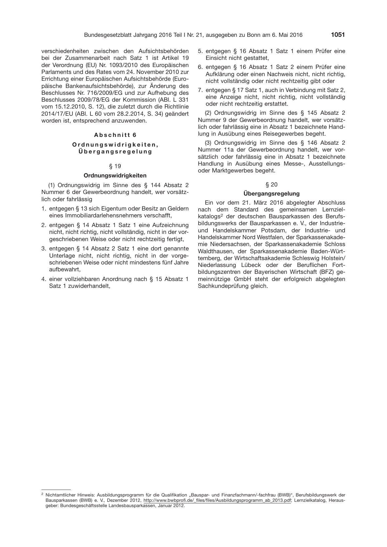 BGBl. 2016, Seite 1051 — Originalseite als Abbildung