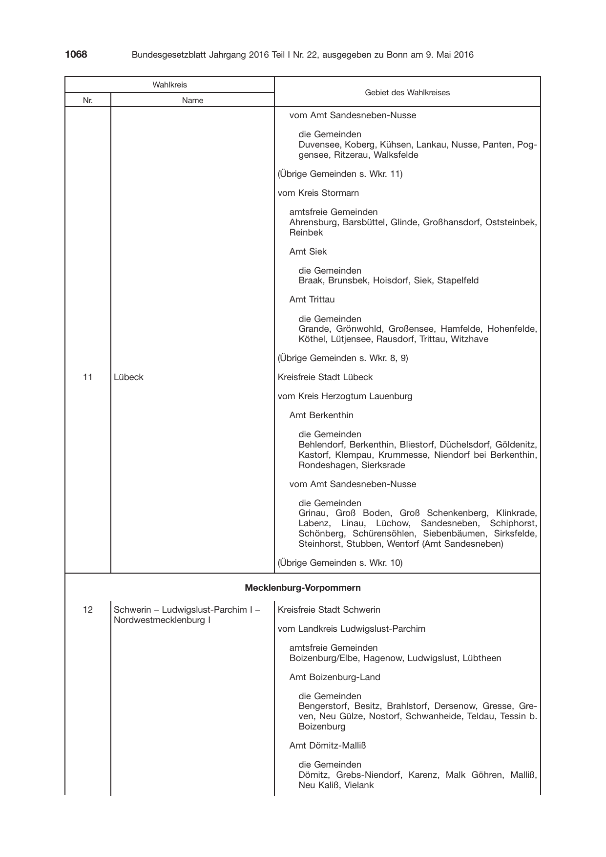 BGBl. 2016, Seite 1068 — Originalseite als Abbildung