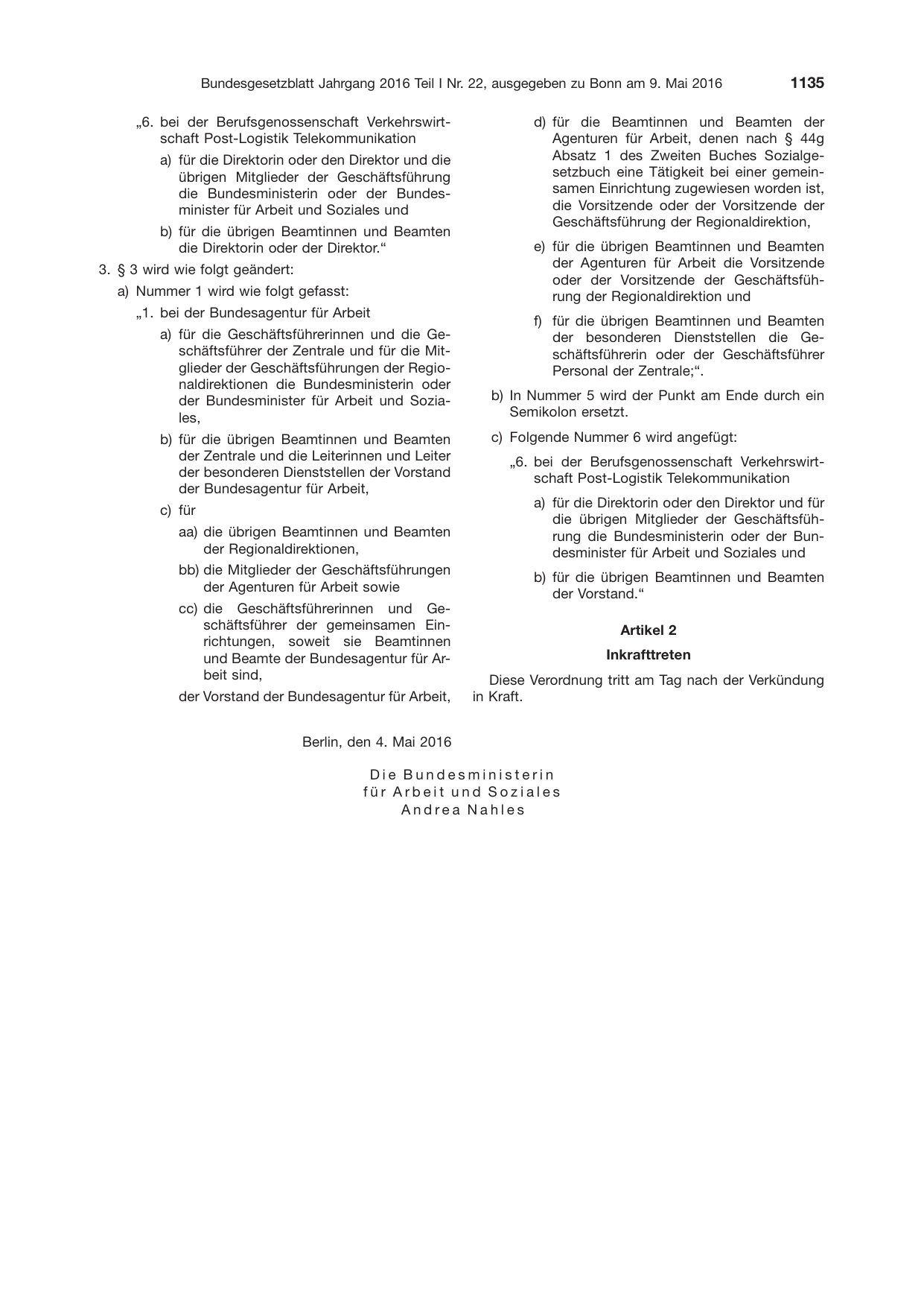 BGBl. 2016, Seite 1135 — Originalseite als Abbildung