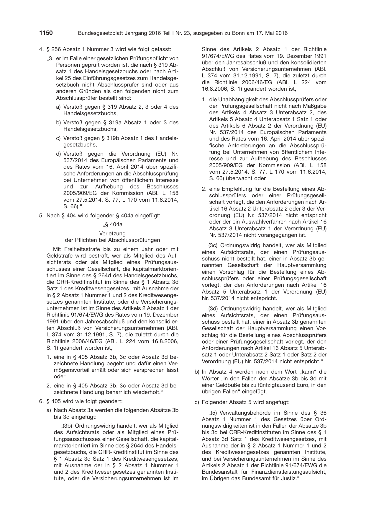 BGBl. 2016, Seite 1150 — Originalseite als Abbildung