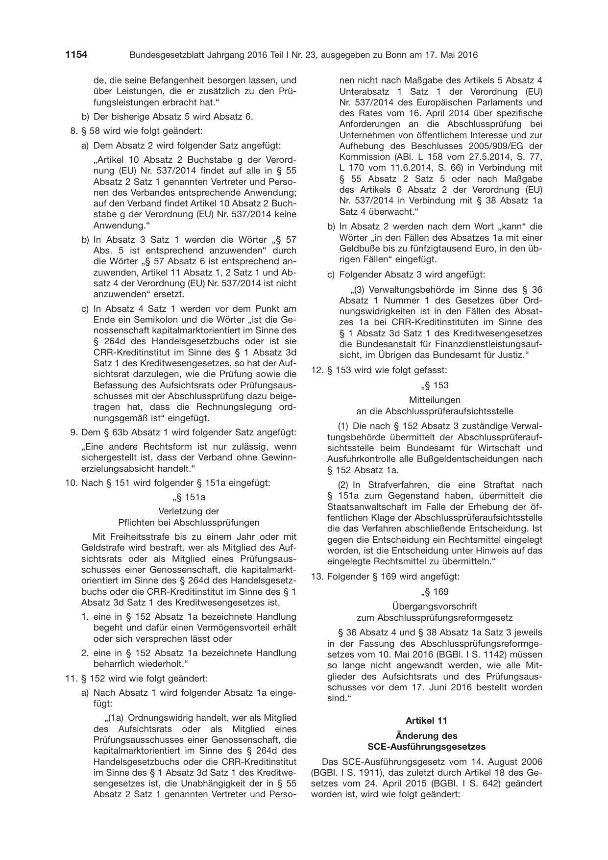 BGBl. 2016, Seite 1154 — Originalseite als Abbildung