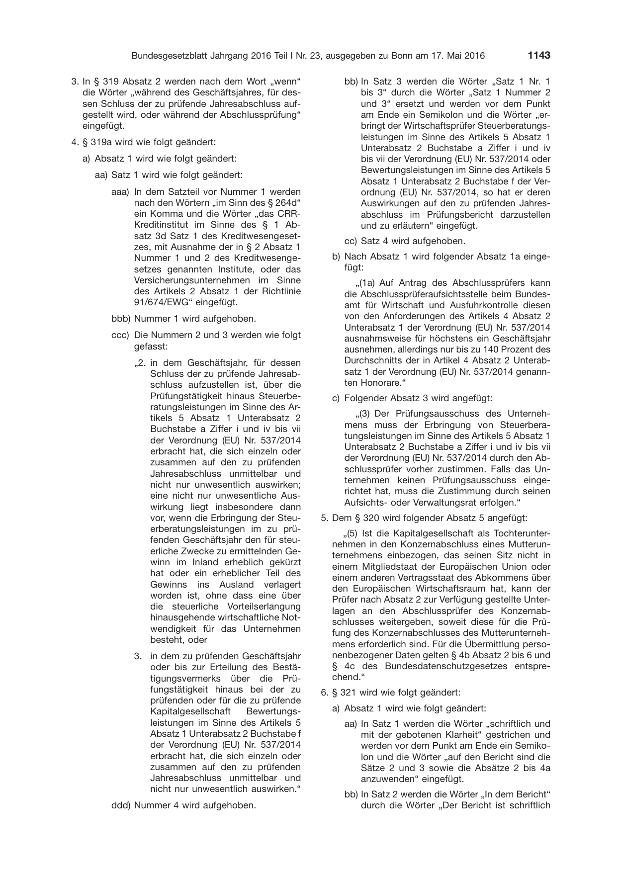 BGBl. 2016, Seite 1143 — Originalseite als Abbildung