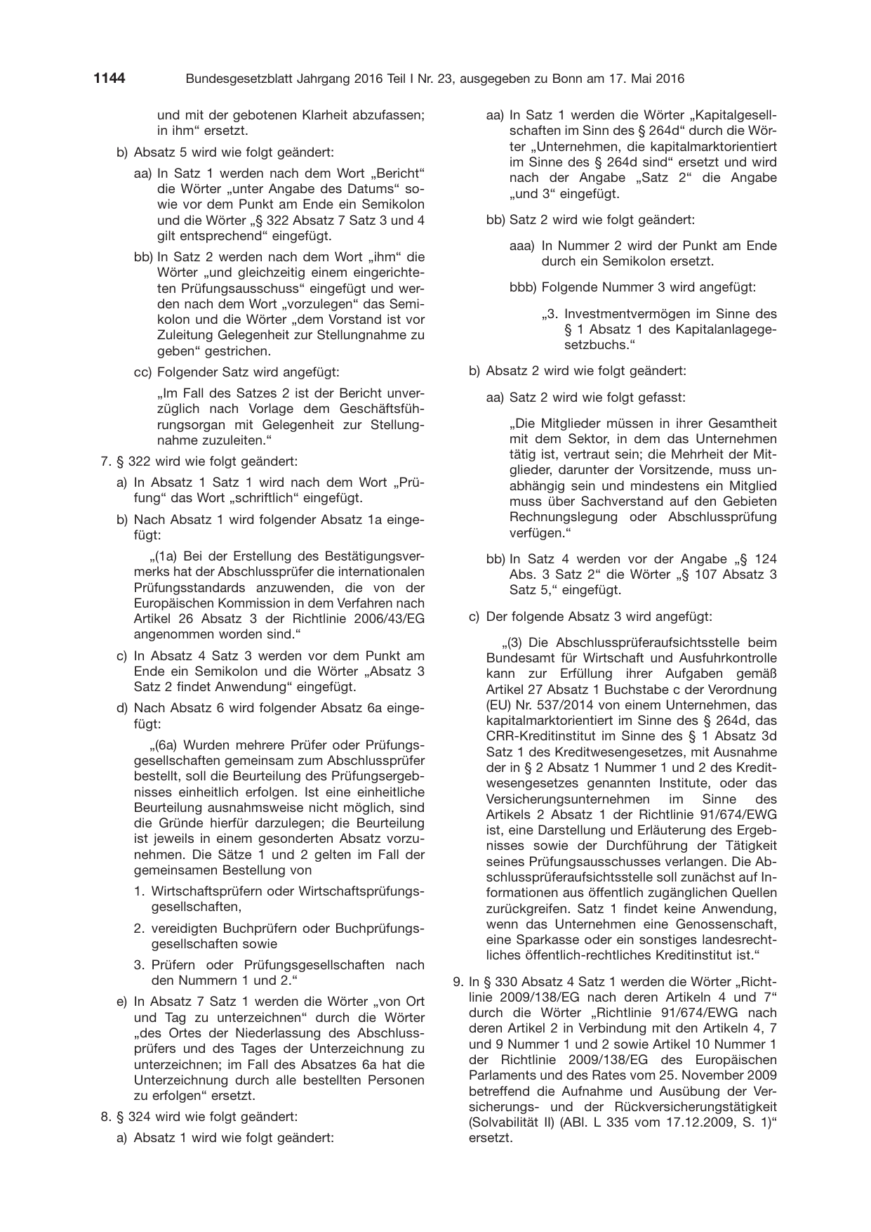 BGBl. 2016, Seite 1144 — Originalseite als Abbildung