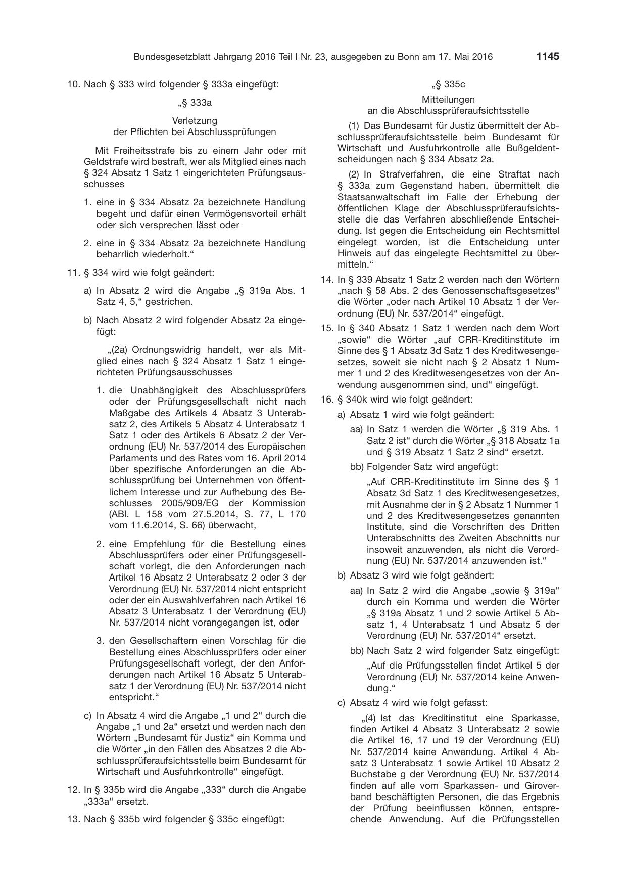 BGBl. 2016, Seite 1145 — Originalseite als Abbildung